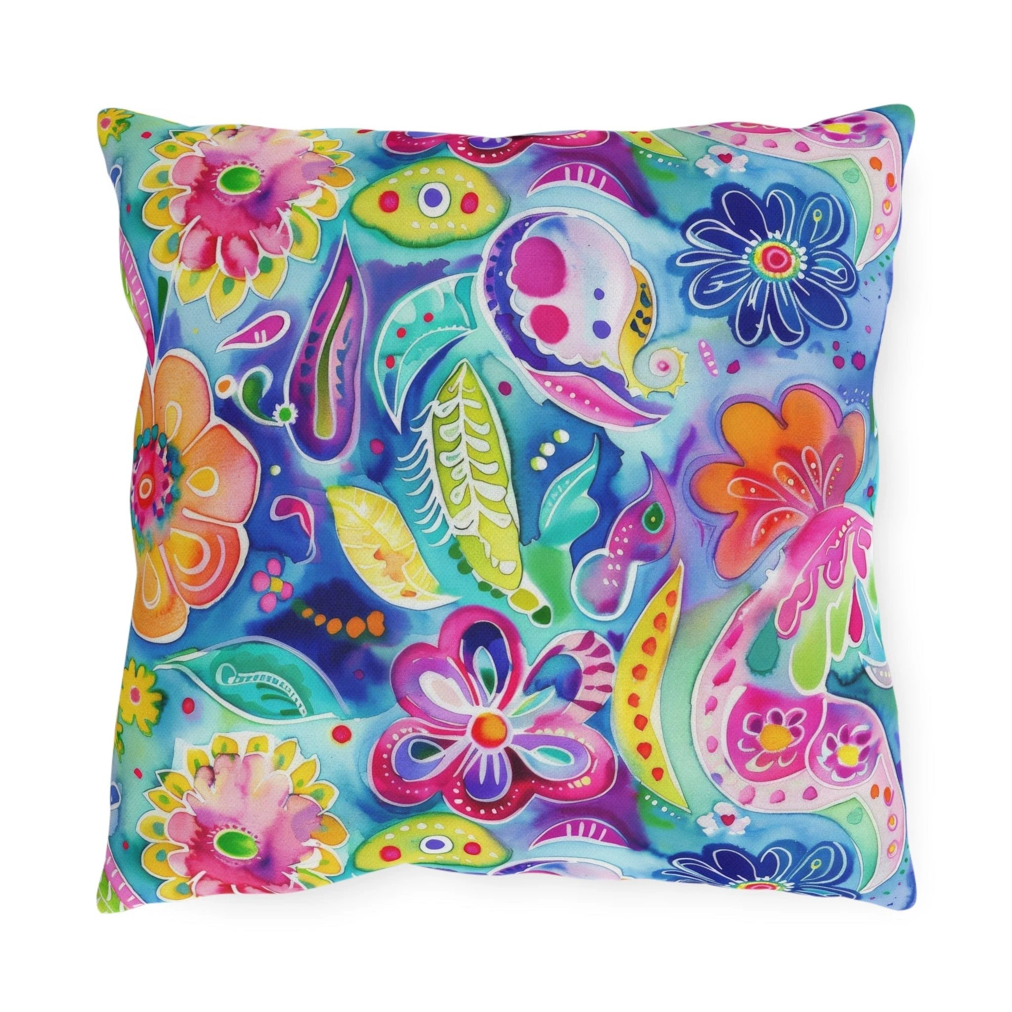 Bespattered Facade Colorful Flowers UV-Resistant Outdoor Pillows | 4 Sizes by Bespattered Facade