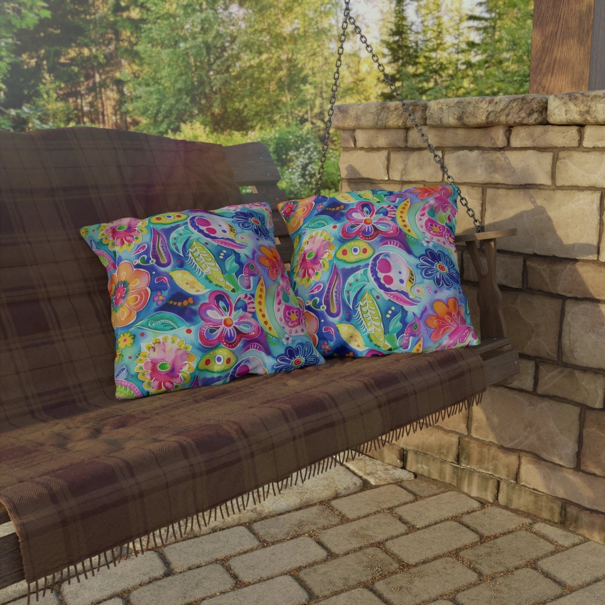 Bespattered Facade Colorful Flowers UV-Resistant Outdoor Pillows | 4 Sizes by Bespattered Facade