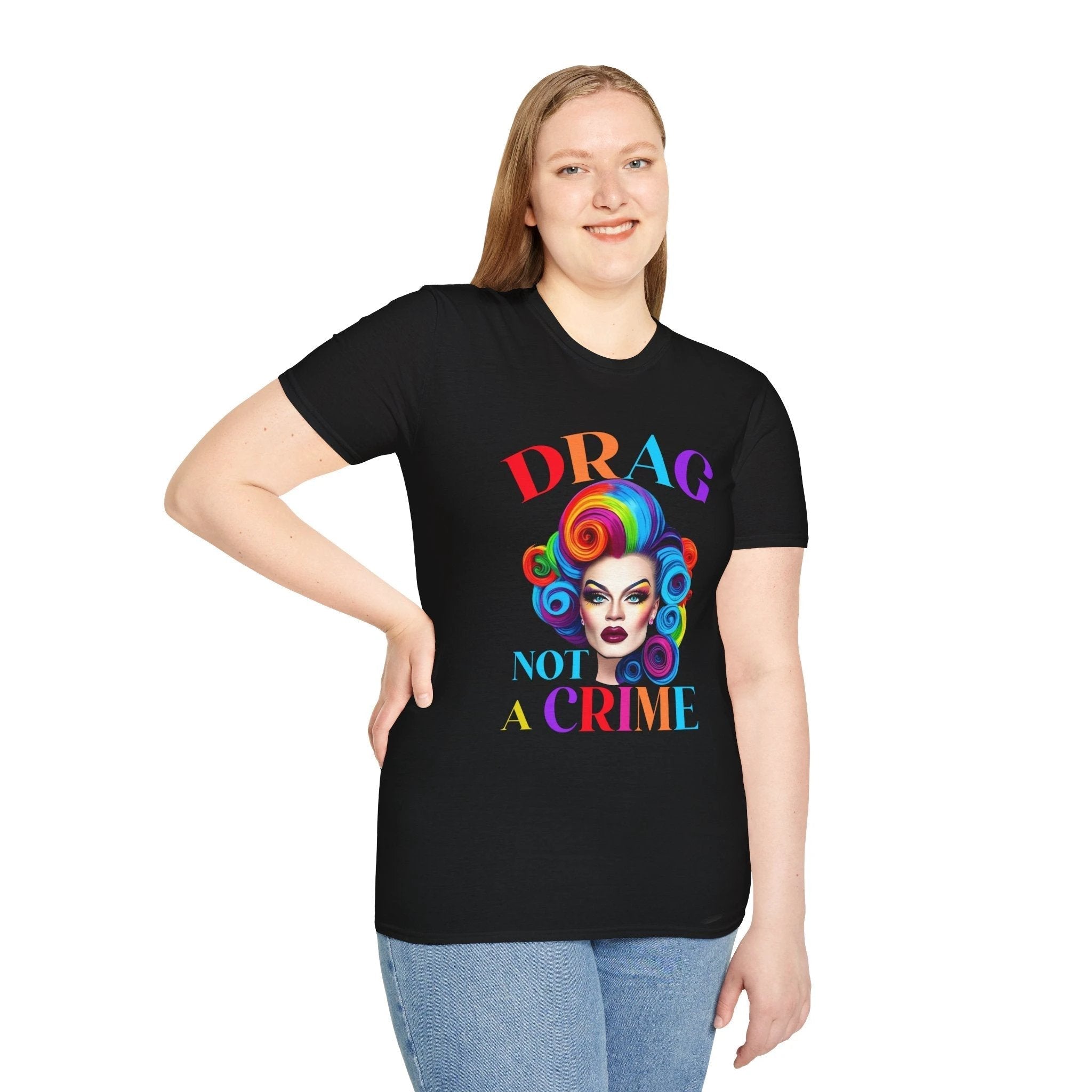 Bespattered Facade Drag: Not a Crime Unisex Softstyle T-Shirt by Bespattered Facade