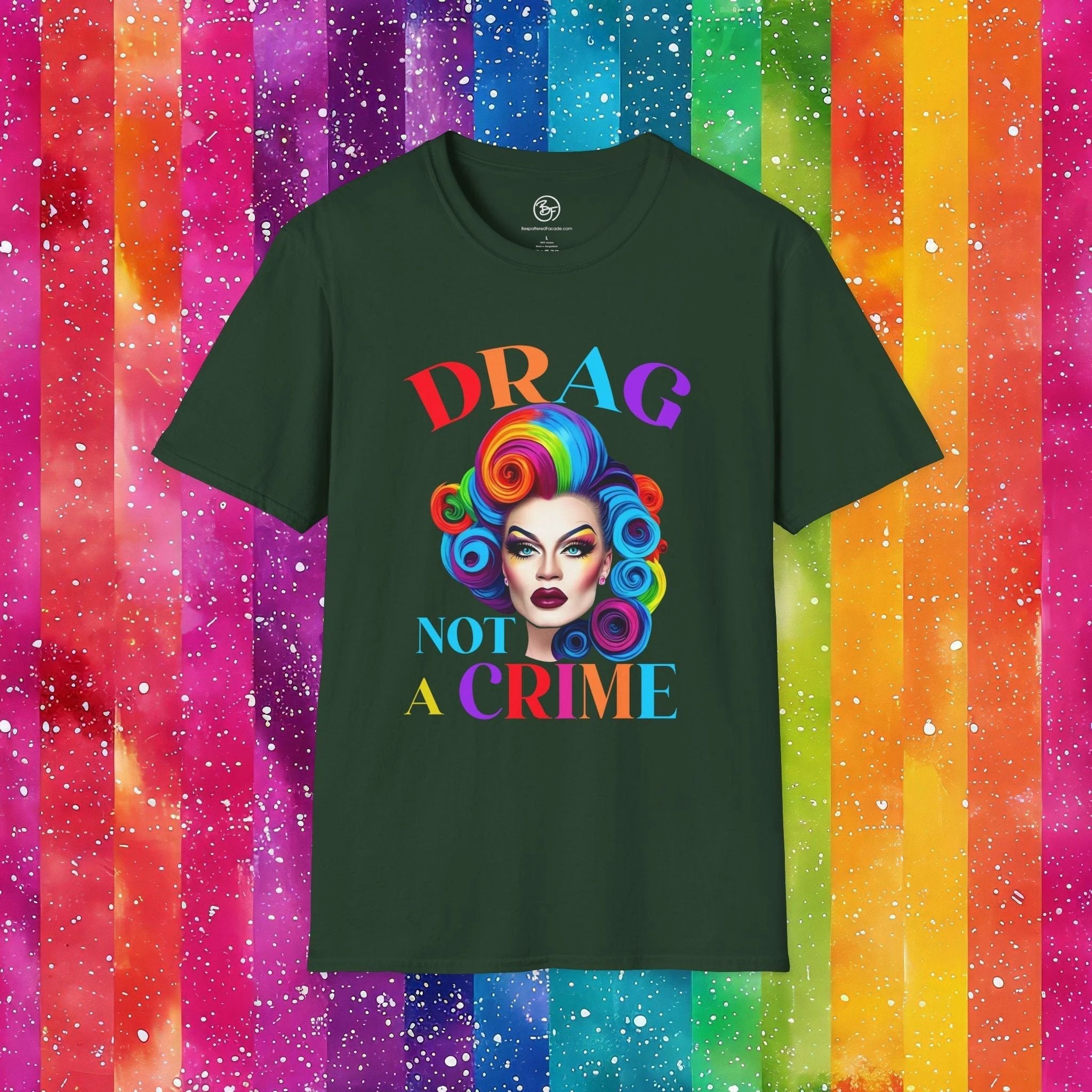 Bespattered Facade Drag: Not a Crime Unisex Softstyle T-Shirt by Bespattered Facade
