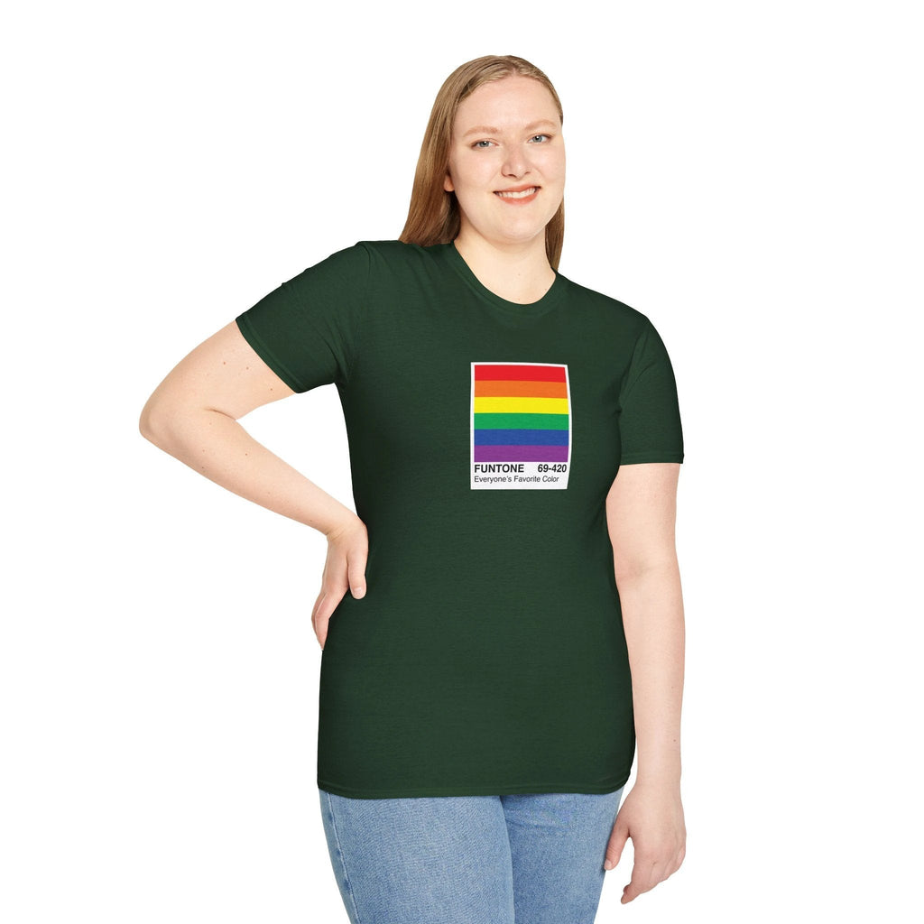 Bespattered Facade Everyone's Favorite Color Rainbow "Funtone" Chip Unisex Softstyle T-Shirt by Bespattered Facade