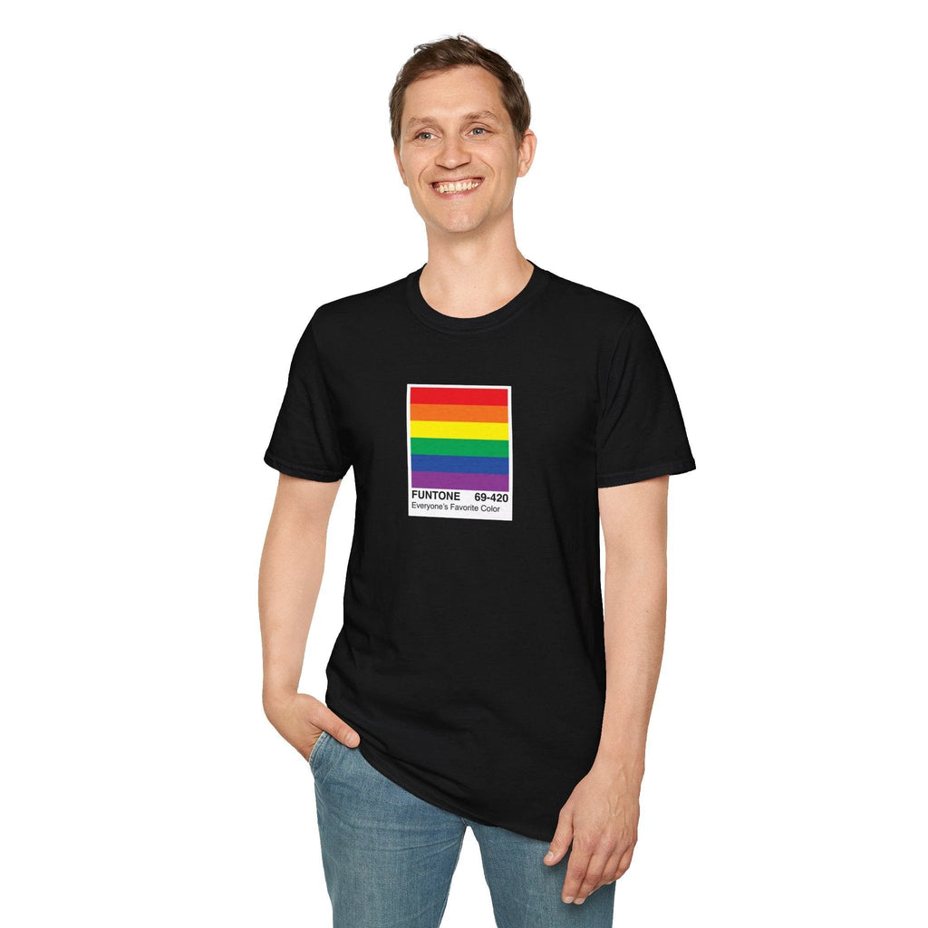 Bespattered Facade Everyone's Favorite Color Rainbow "Funtone" Chip Unisex Softstyle T-Shirt by Bespattered Facade