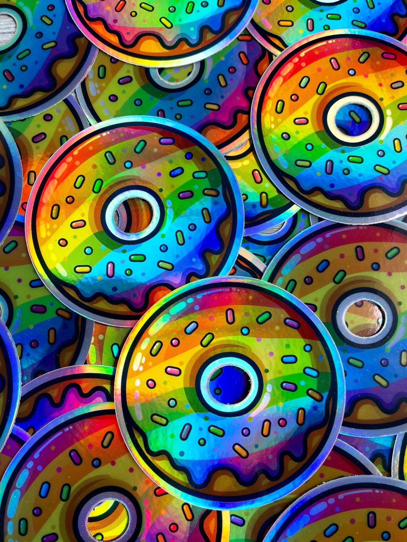 Bespattered Facade Holographic Rainbow Sprinkle Donut Sticker by Bespattered Facade