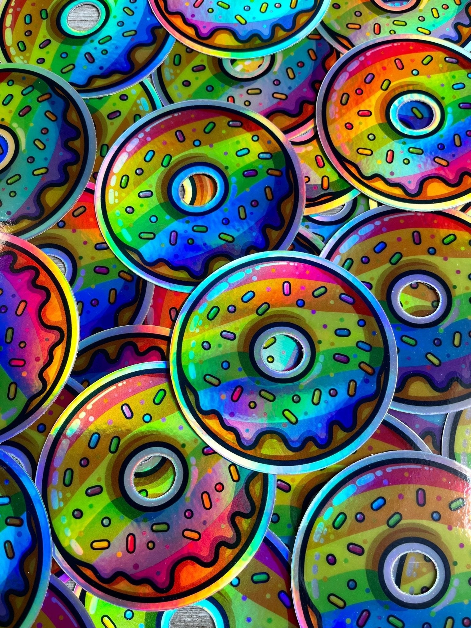 Bespattered Facade Holographic Rainbow Sprinkle Donut Sticker by Bespattered Facade