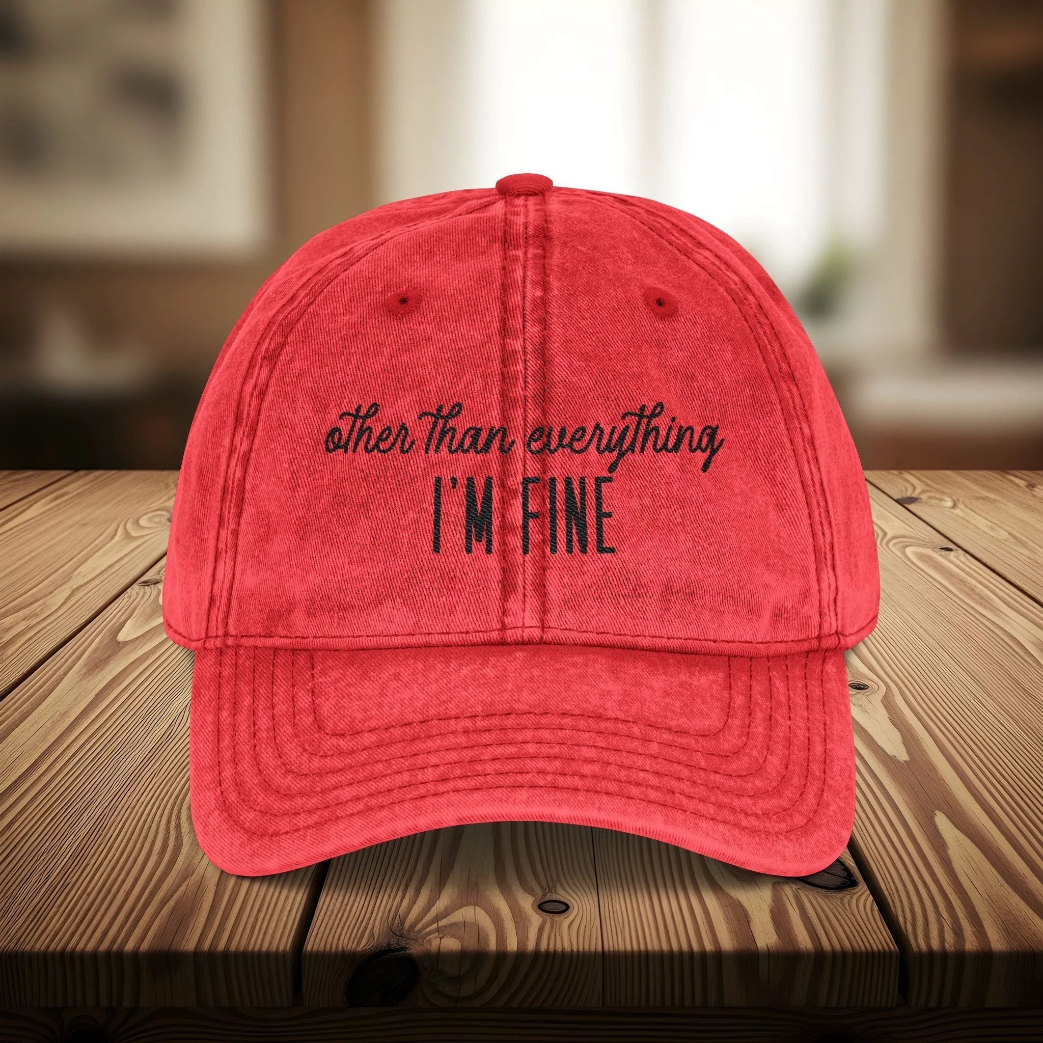 Bespattered Facade "I'm Fine" Black Embroidered Vintage Cap by Bespattered Facade