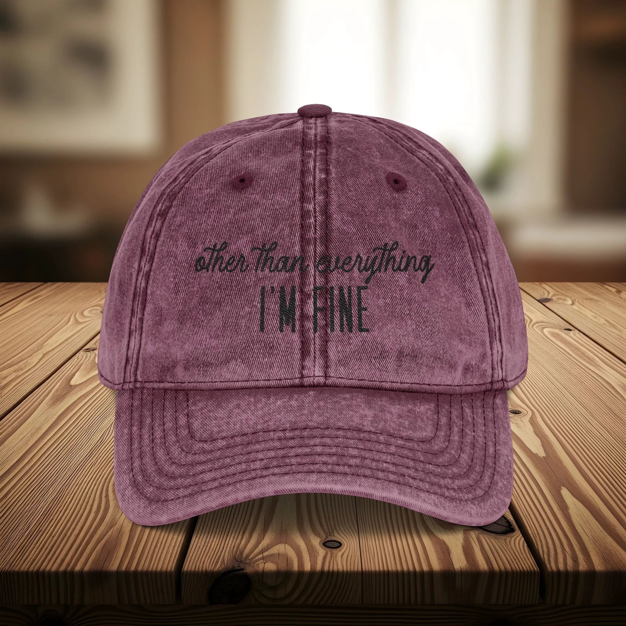 Bespattered Facade "I'm Fine" Black Embroidered Vintage Cap by Bespattered Facade