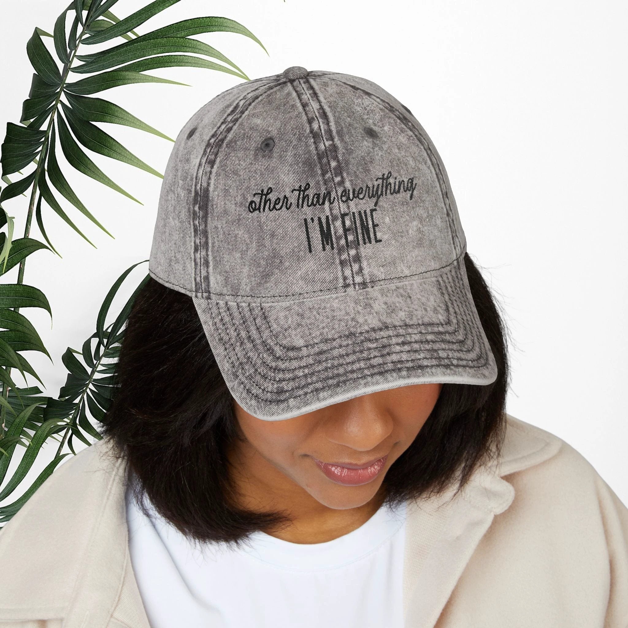 Bespattered Facade "I'm Fine" Black Embroidered Vintage Cap by Bespattered Facade