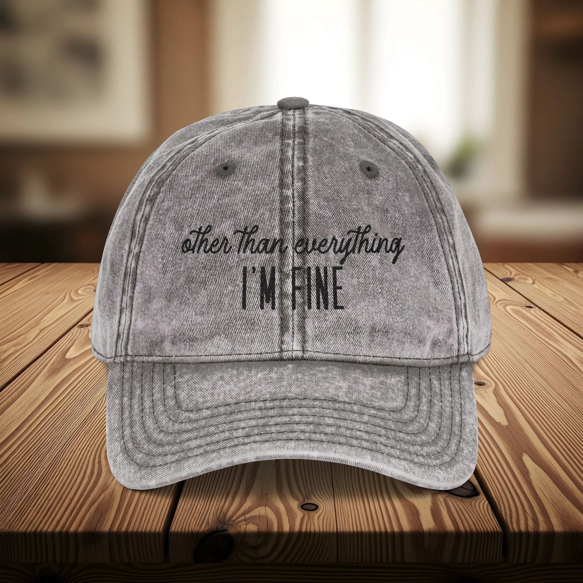 Bespattered Facade "I'm Fine" Black Embroidered Vintage Cap by Bespattered Facade