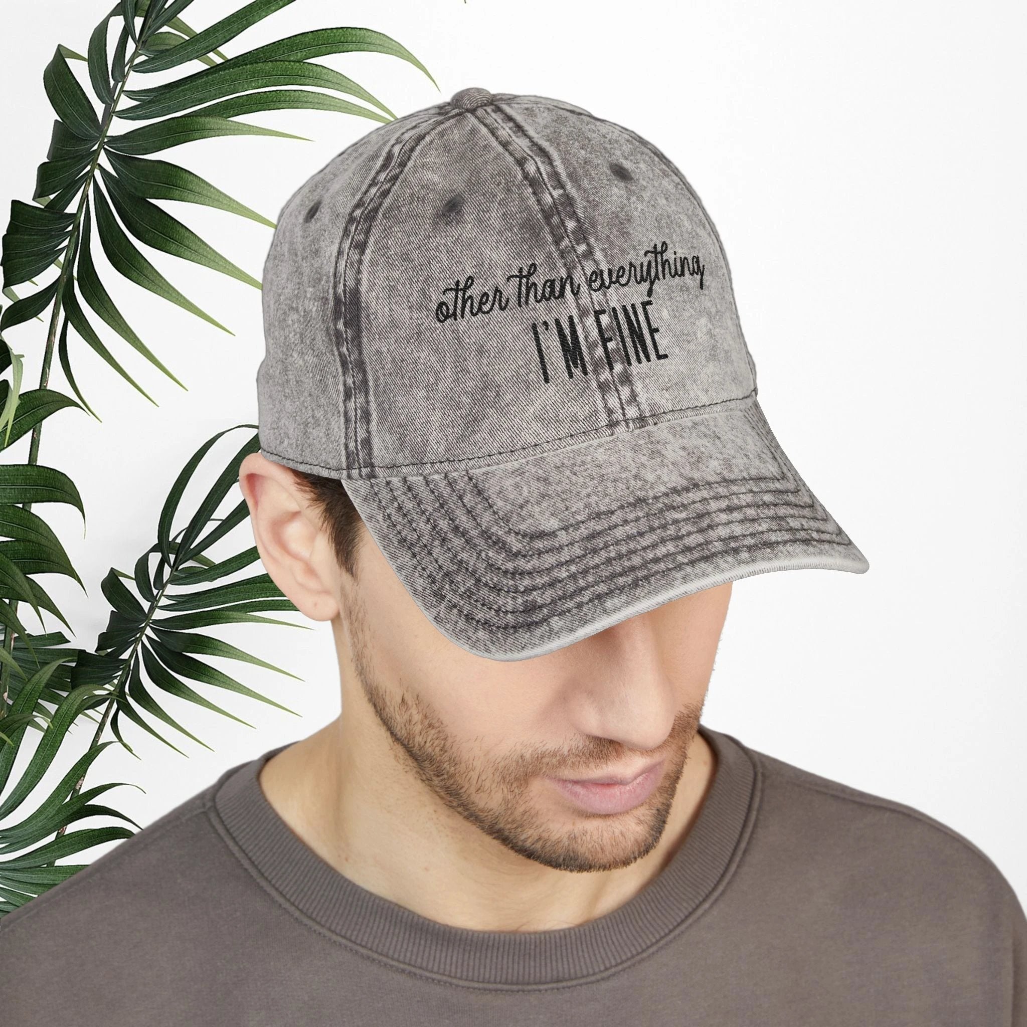 Bespattered Facade "I'm Fine" Black Embroidered Vintage Cap by Bespattered Facade