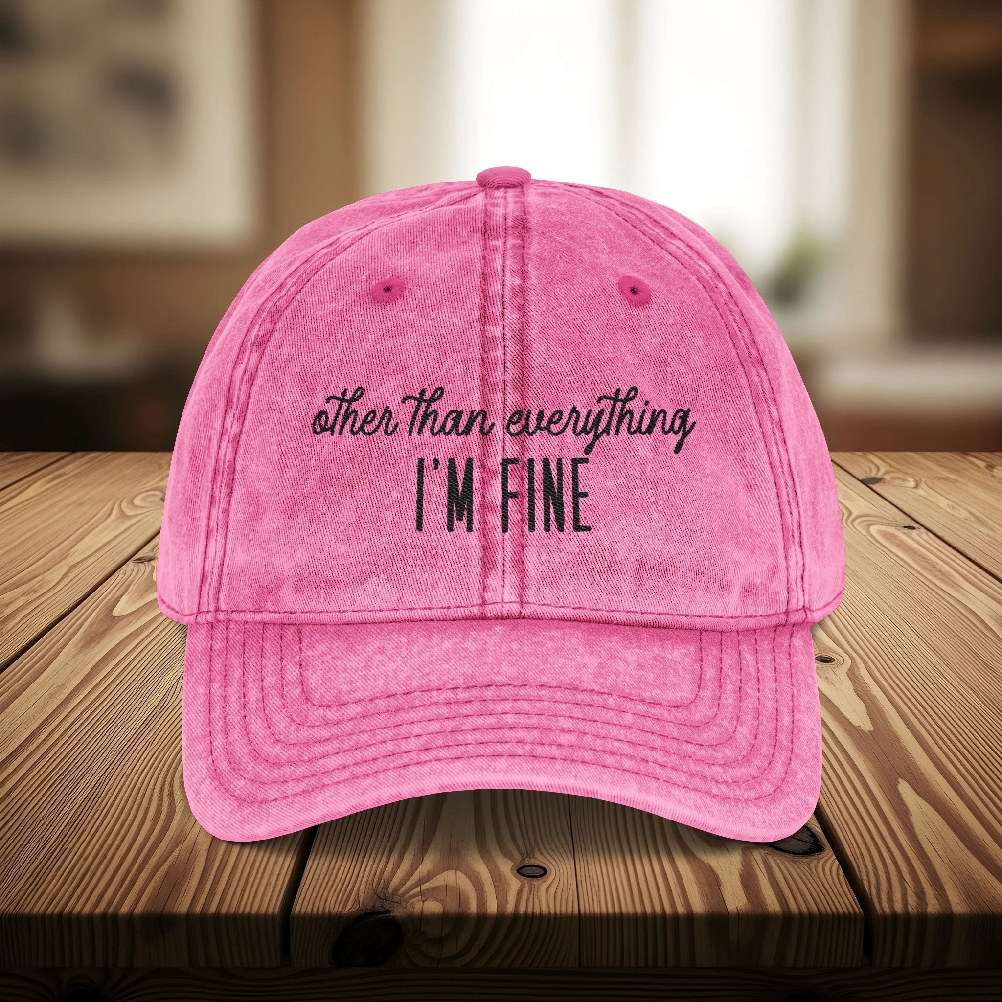 Bespattered Facade "I'm Fine" Black Embroidered Vintage Cap by Bespattered Facade