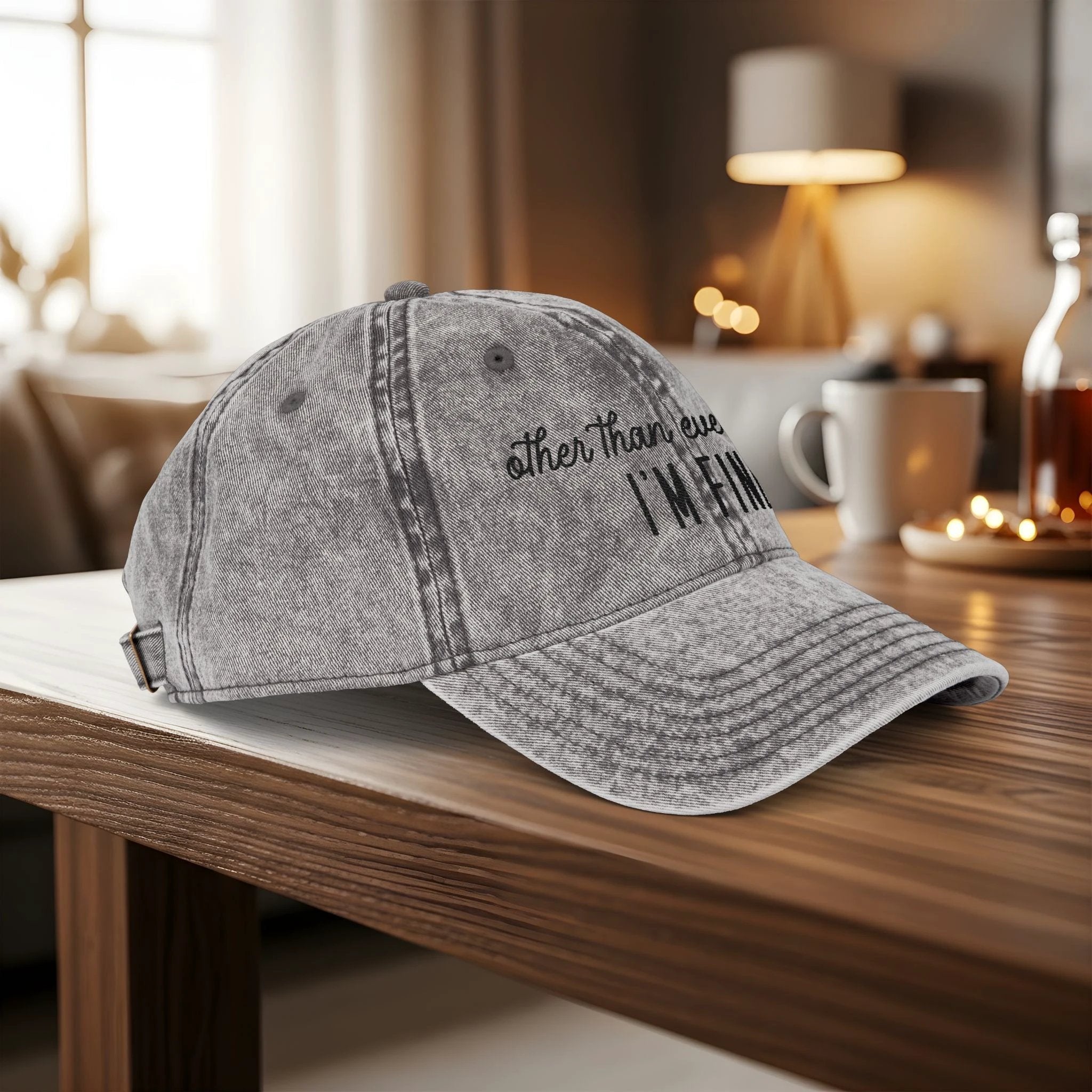 Bespattered Facade "I'm Fine" Black Embroidered Vintage Cap by Bespattered Facade