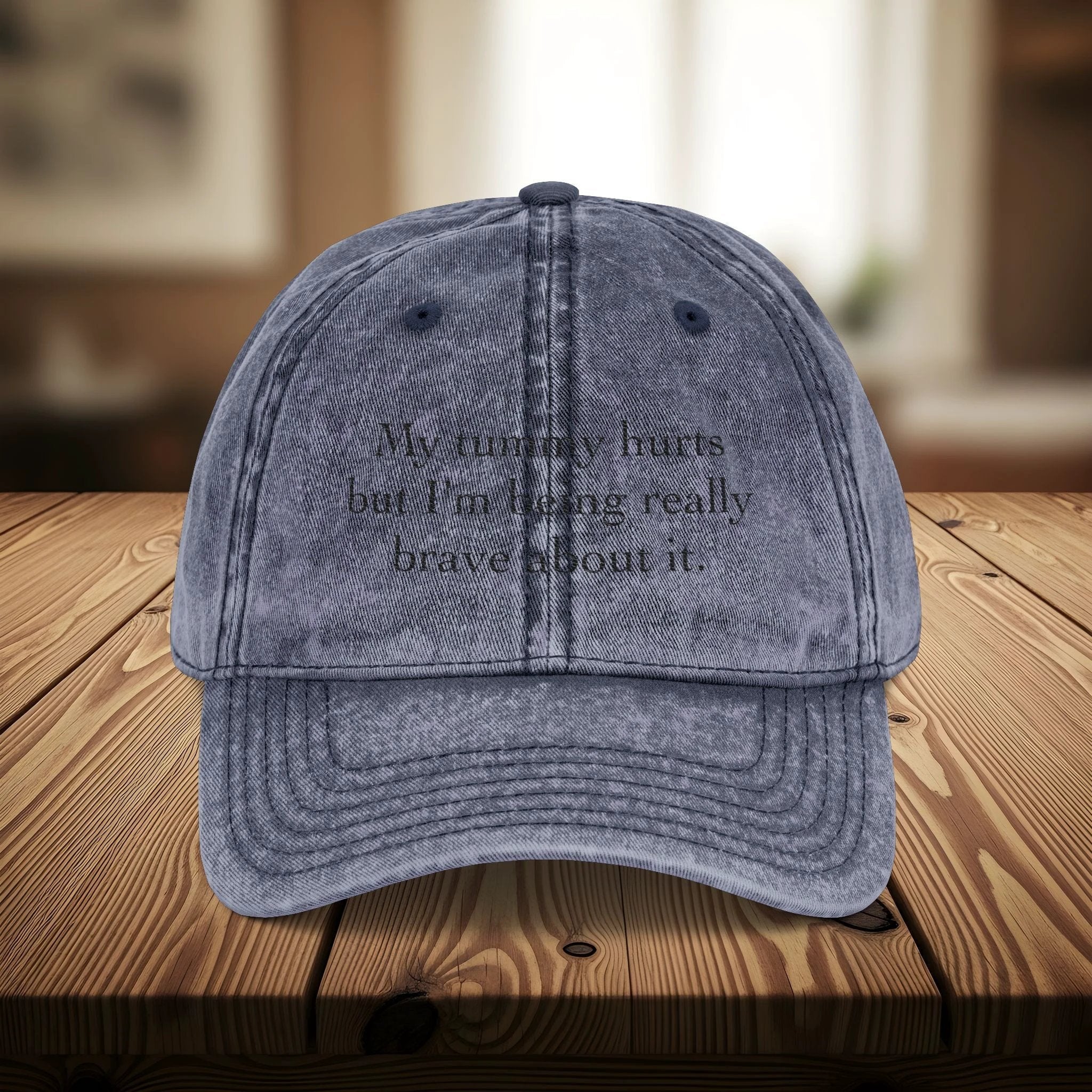 Bespattered Facade "My Tummy Hurts" Black Embroidered Vintage Cap by Bespattered Facade