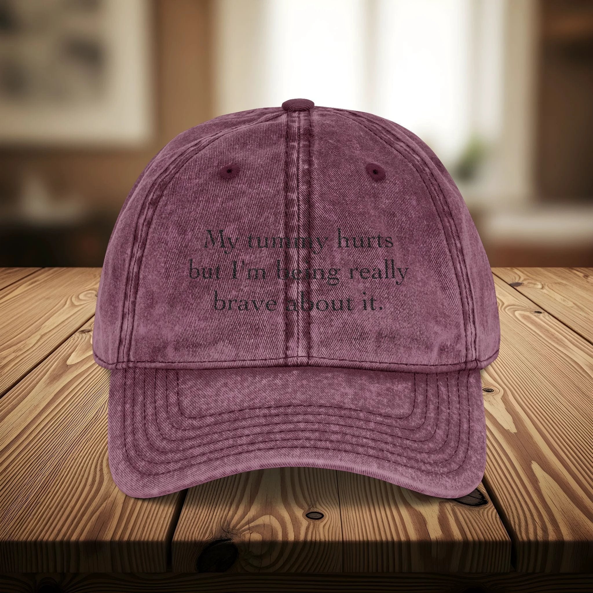 Bespattered Facade "My Tummy Hurts" Black Embroidered Vintage Cap by Bespattered Facade