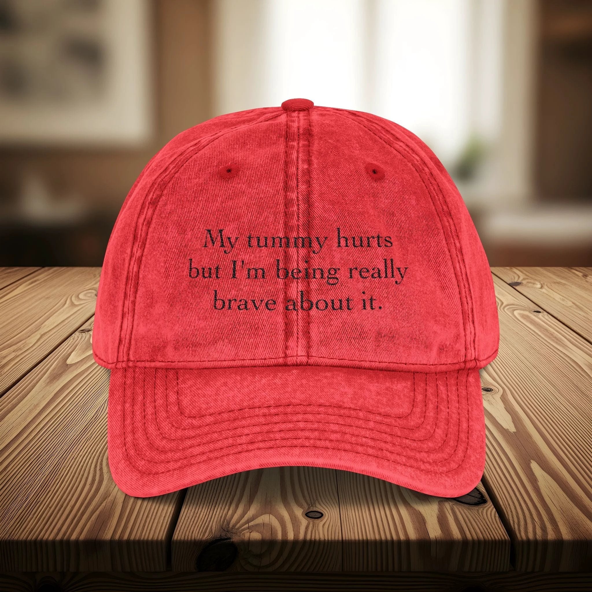 Bespattered Facade "My Tummy Hurts" Black Embroidered Vintage Cap by Bespattered Facade