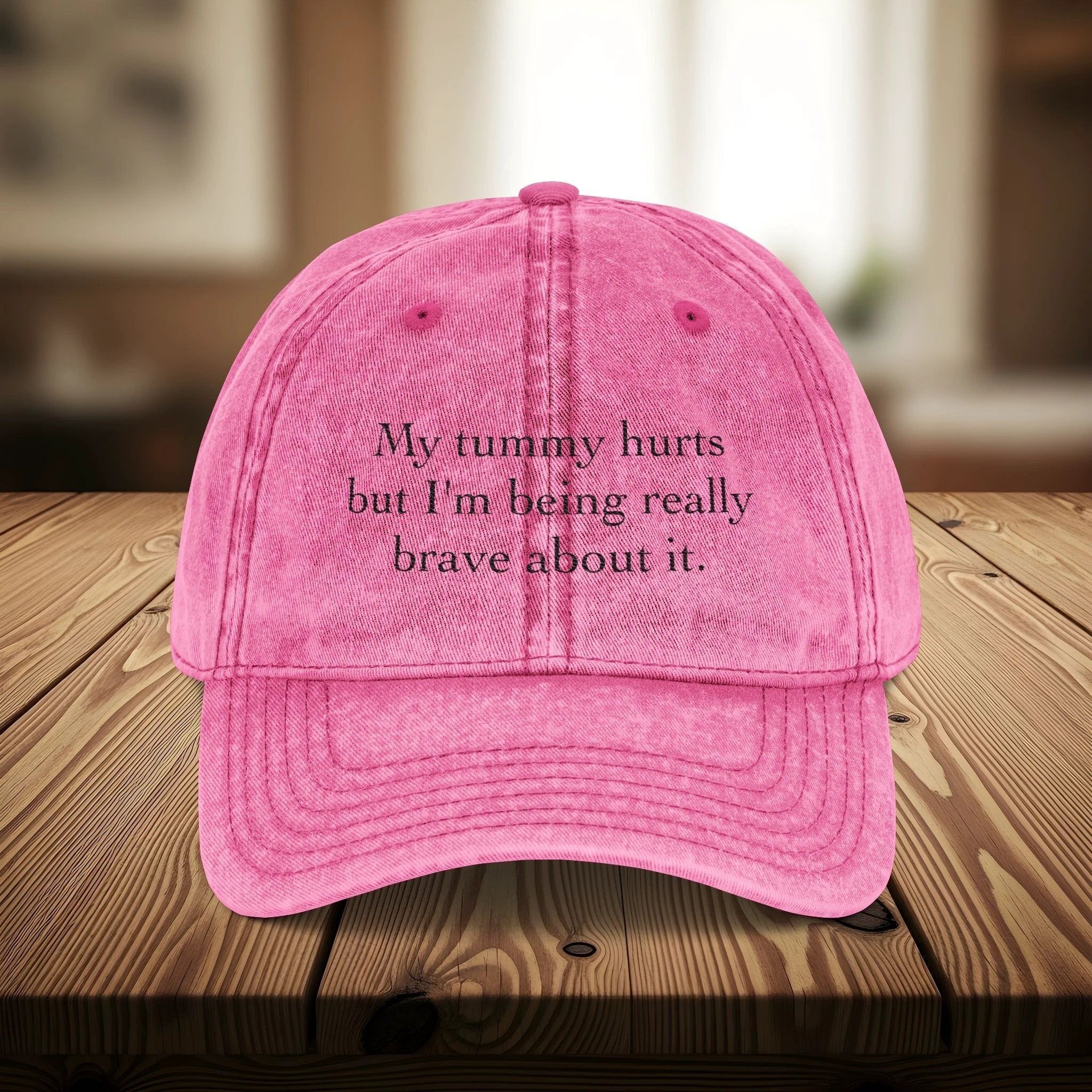 Bespattered Facade "My Tummy Hurts" Black Embroidered Vintage Cap by Bespattered Facade