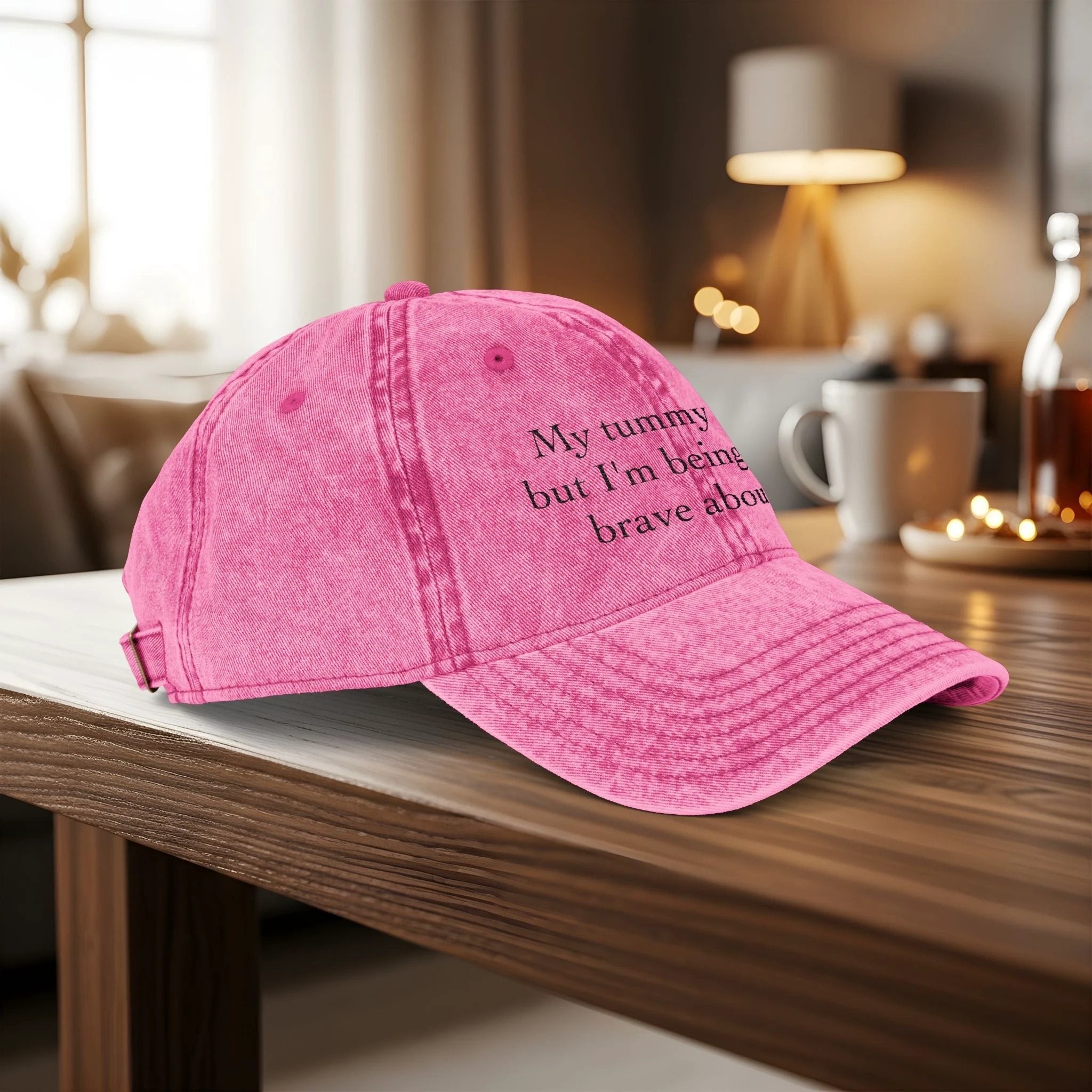 Bespattered Facade "My Tummy Hurts" Black Embroidered Vintage Cap by Bespattered Facade
