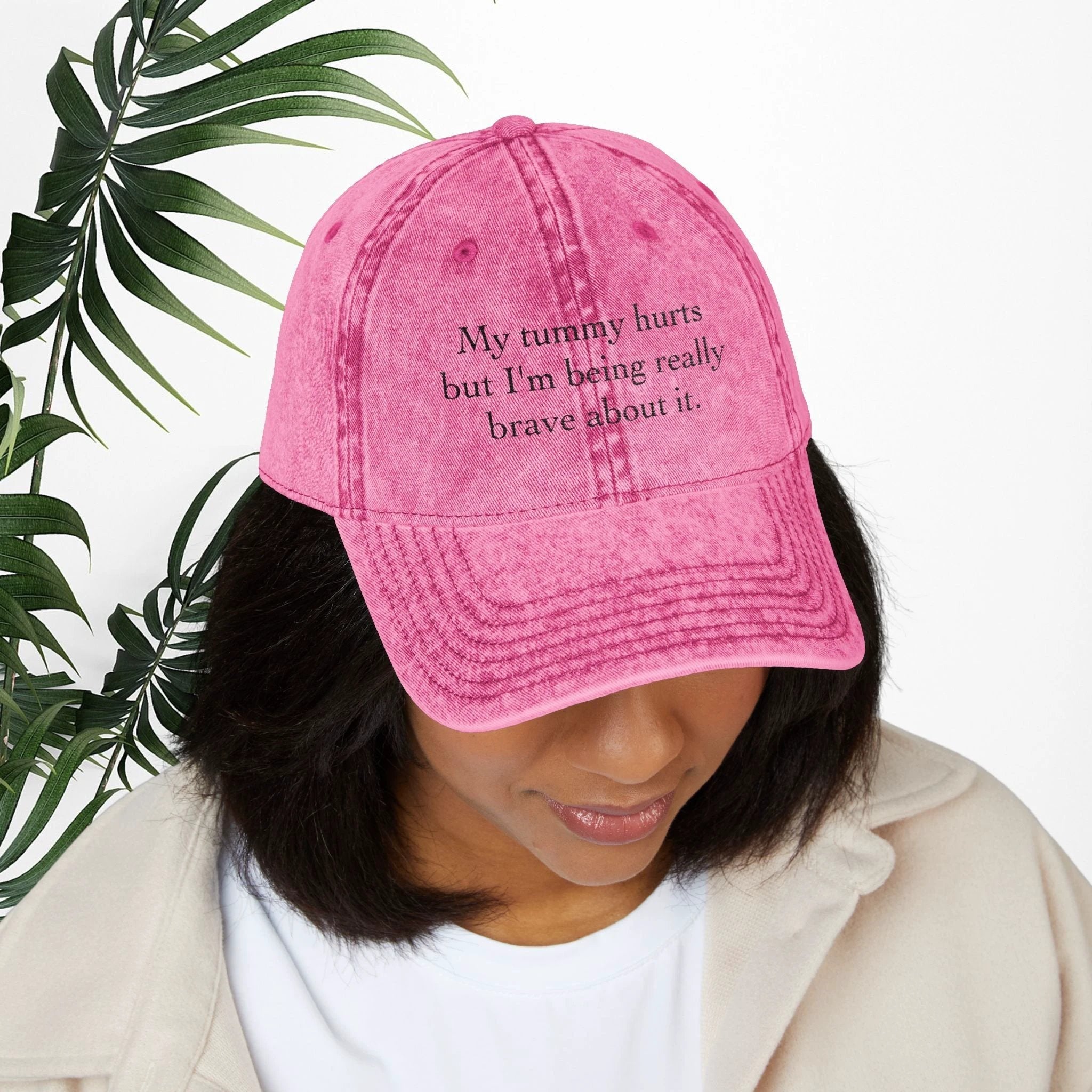 Bespattered Facade "My Tummy Hurts" Black Embroidered Vintage Cap by Bespattered Facade