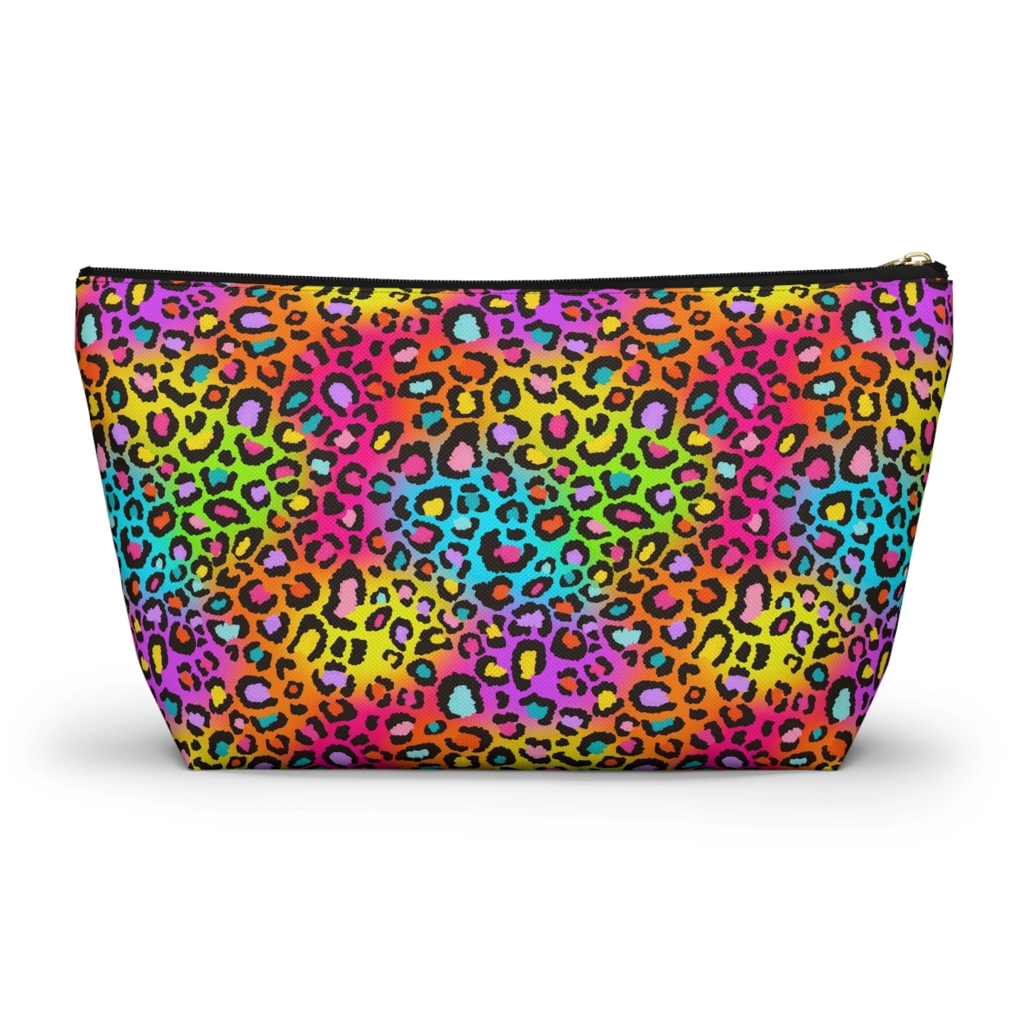 Bespattered Facade Neon Rainbow Leopard Accessory Pouch With T-Bottom | 2 Sizes by Bespattered Facade