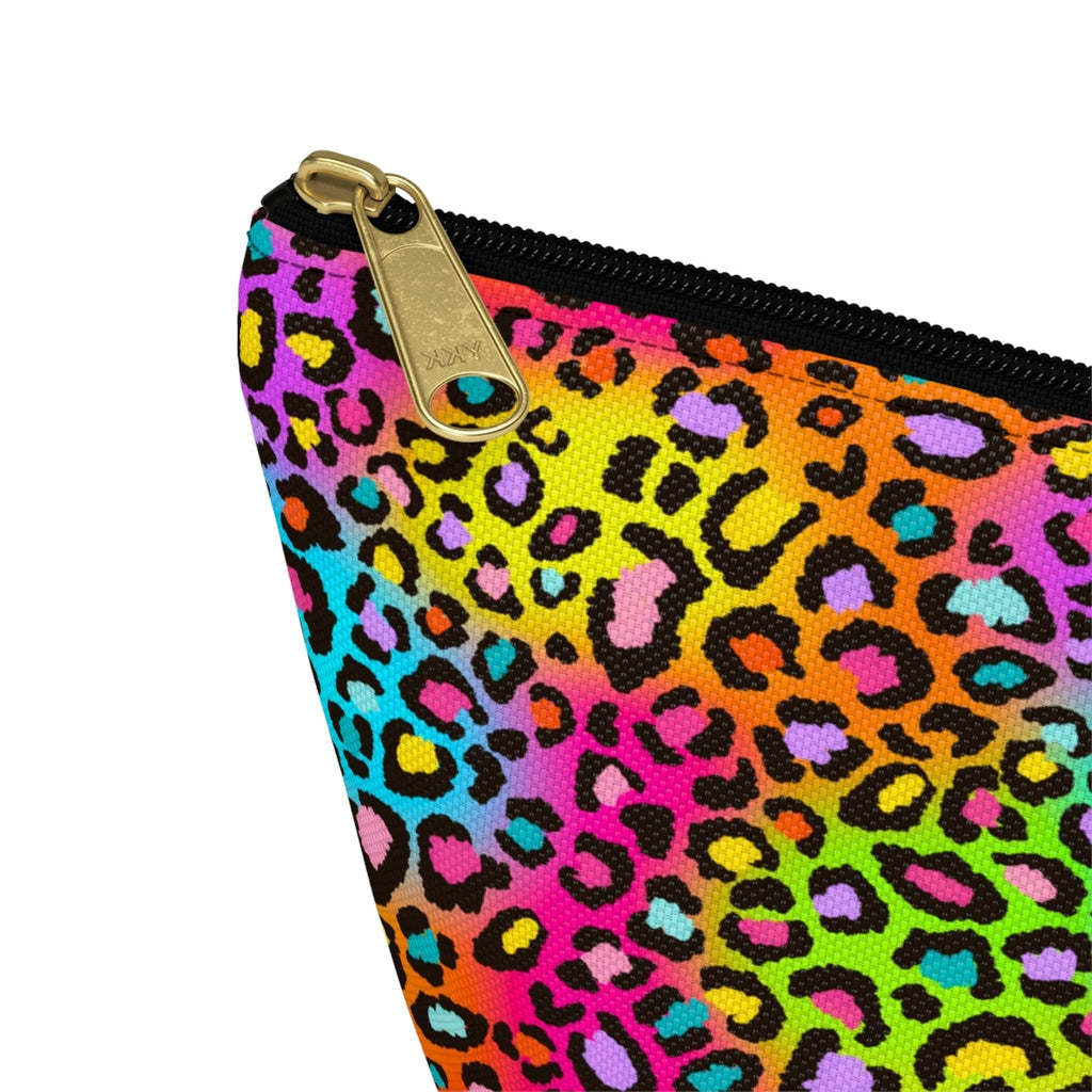 Bespattered Facade Neon Rainbow Leopard Accessory Pouch With T-Bottom | 2 Sizes by Bespattered Facade