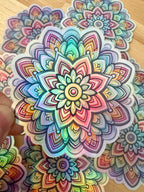 Bespattered Facade Pastel Rainbow Flower Mandala Holographic Sticker by Bespattered Facade