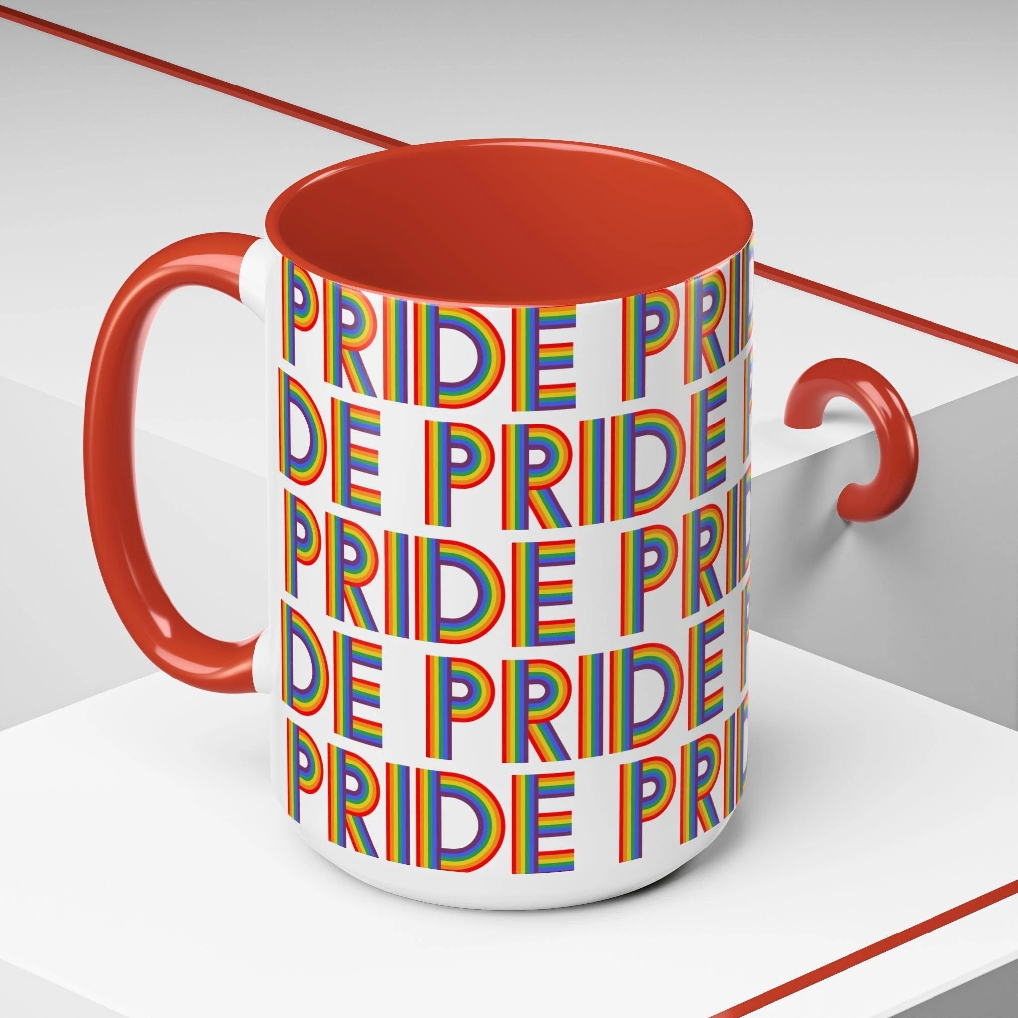 Bespattered Facade Pride Rainbow Ribbon Letters Mug | Eight Colors | 11oz or 15oz by Bespattered Facade