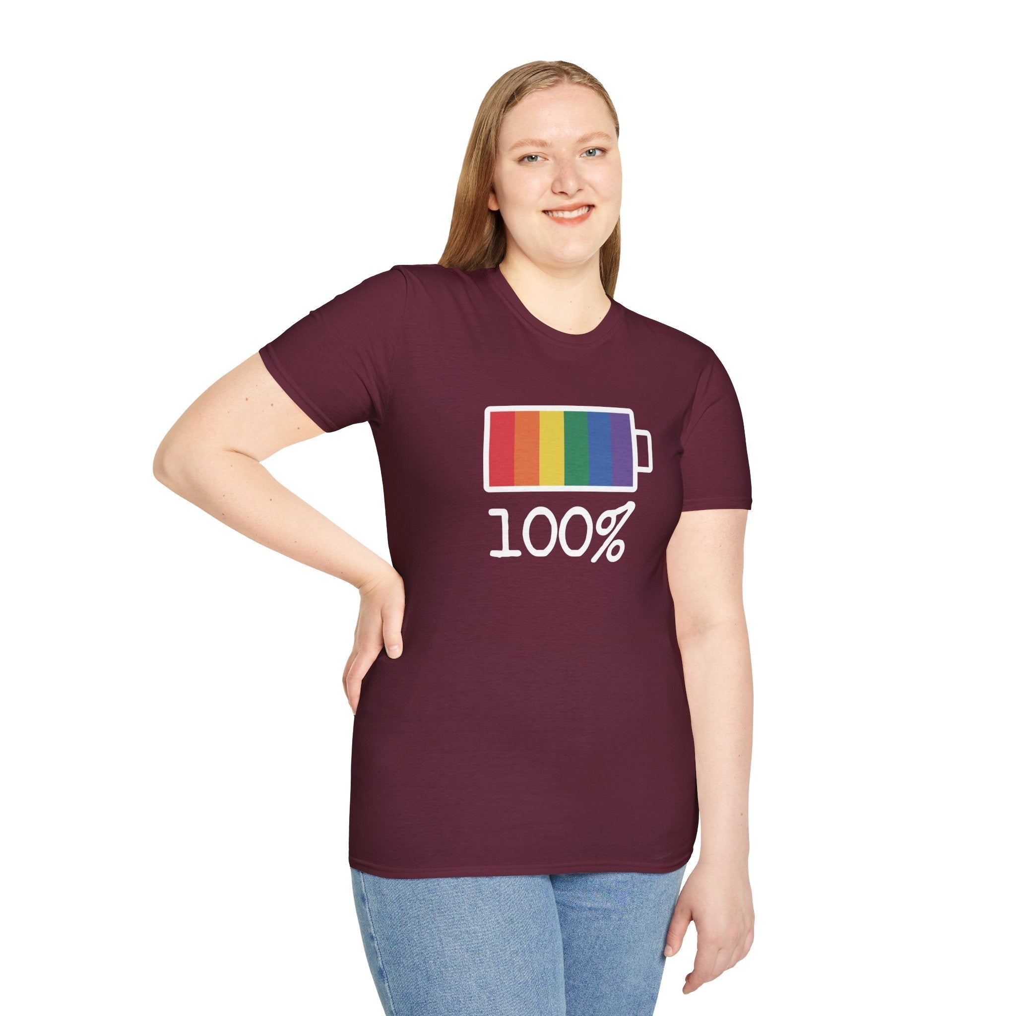 Bespattered Facade Rainbow Battery Unisex Softstyle T-Shirt T-Shirt La Vie Bien Bespattered Facade Rainbow Battery Unisex Softstyle T-Shirt