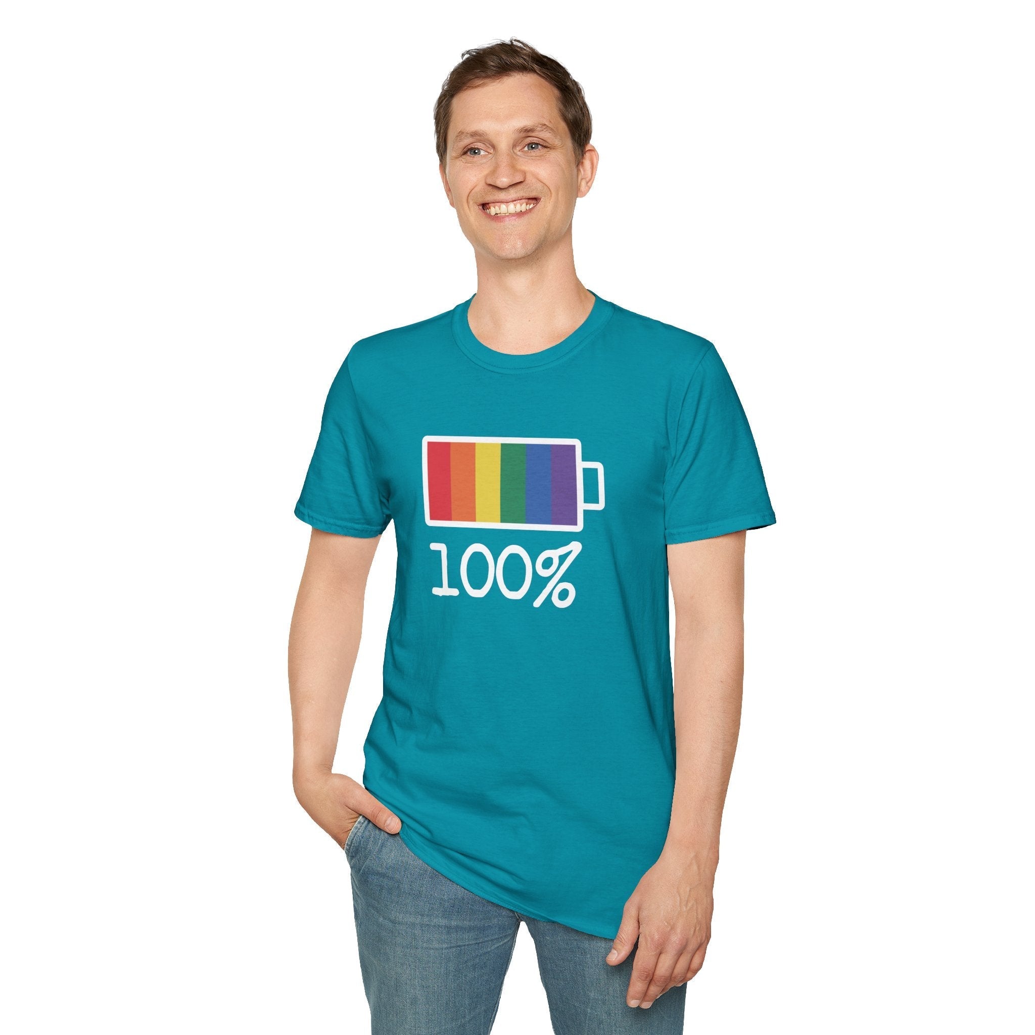 Bespattered Facade Rainbow Battery Unisex Softstyle T-Shirt T-Shirt La Vie Bien Bespattered Facade Rainbow Battery Unisex Softstyle T-Shirt