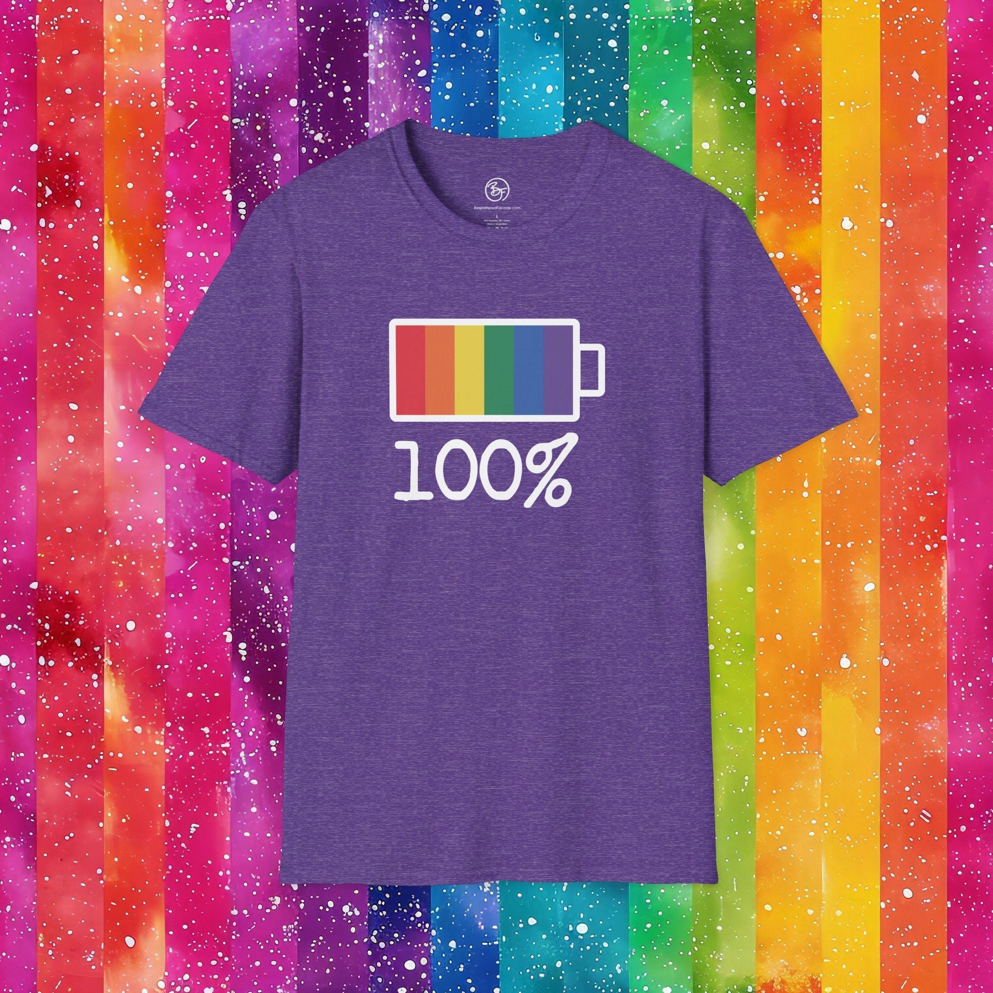 Bespattered Facade Rainbow Battery Unisex Softstyle T-Shirt T-Shirt La Vie Bien Bespattered Facade Rainbow Battery Unisex Softstyle T-Shirt