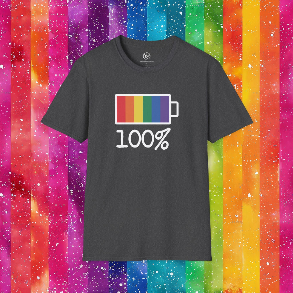 Bespattered Facade Rainbow Battery Unisex Softstyle T-Shirt T-Shirt La Vie Bien Bespattered Facade Rainbow Battery Unisex Softstyle T-Shirt