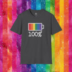Bespattered Facade Rainbow Battery Unisex Softstyle T-Shirt T-Shirt La Vie Bien Bespattered Facade Rainbow Battery Unisex Softstyle T-Shirt