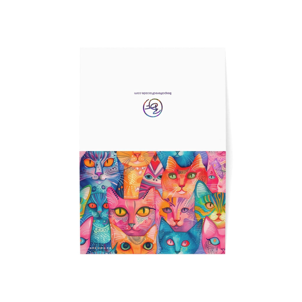 Bespattered Facade Rainbow Cat Party Greeting Cards | Sets of 1, 10, 30, or 50