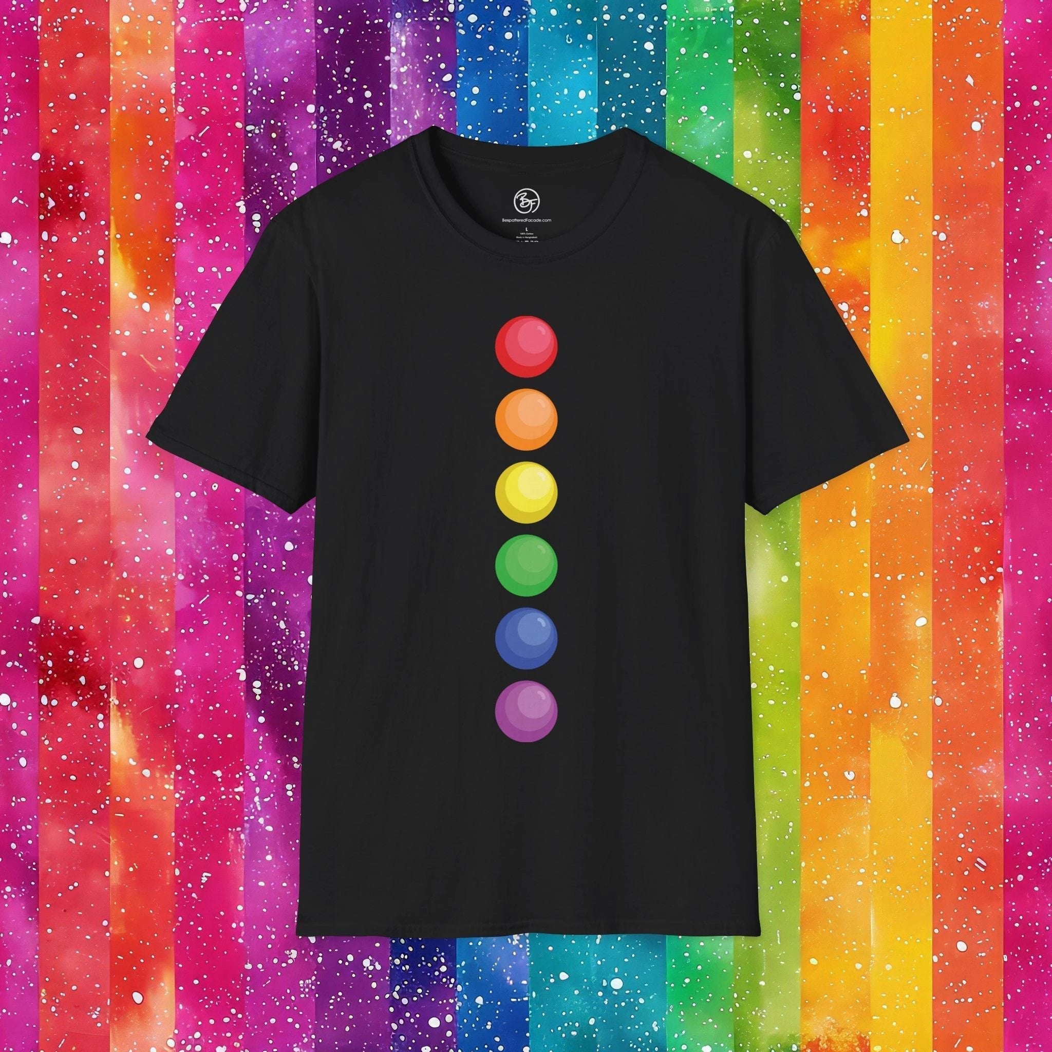 Bespattered Facade Rainbow Dots Unisex Softstyle T-Shirt by Bespattered Facade
