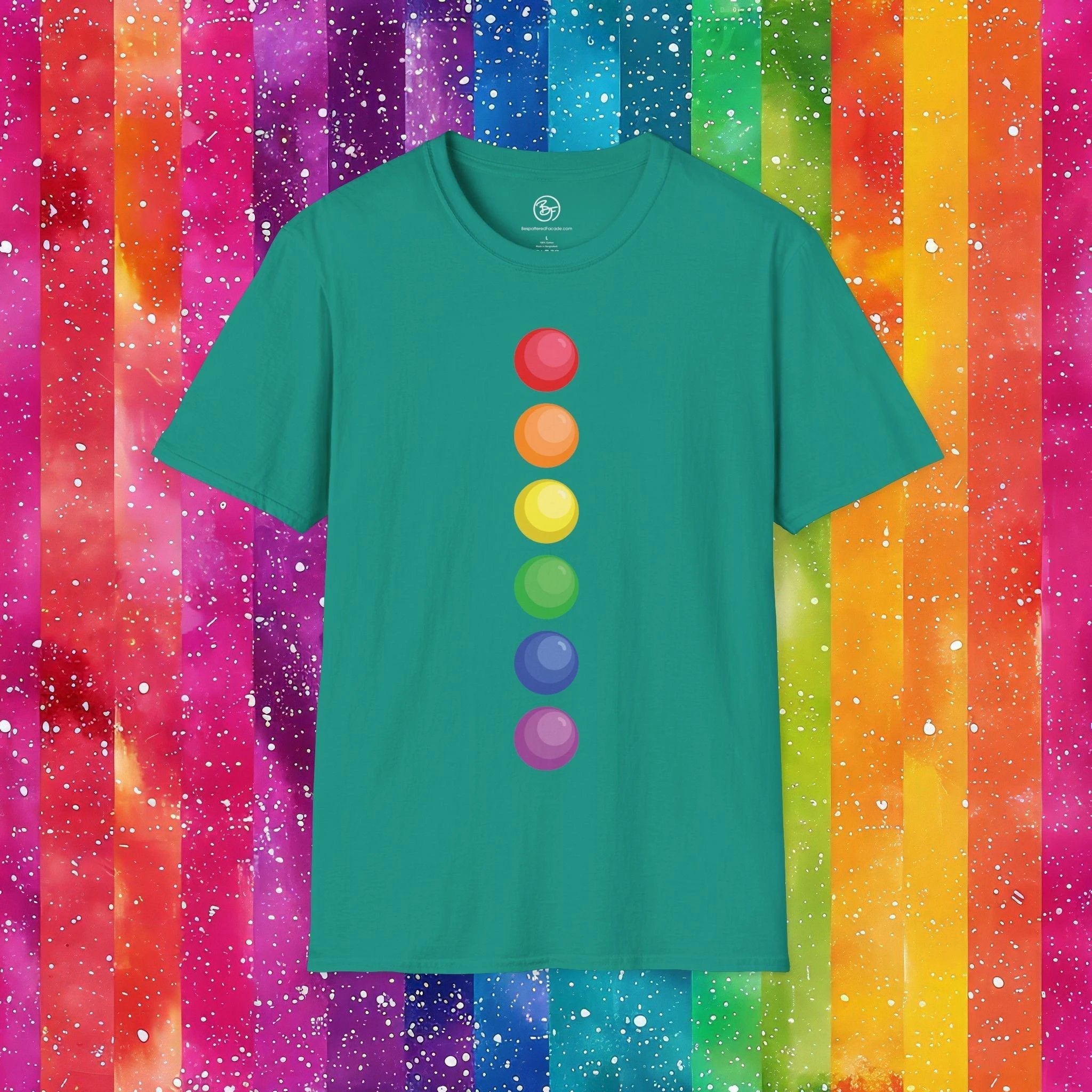 Bespattered Facade Rainbow Dots Unisex Softstyle T-Shirt by Bespattered Facade