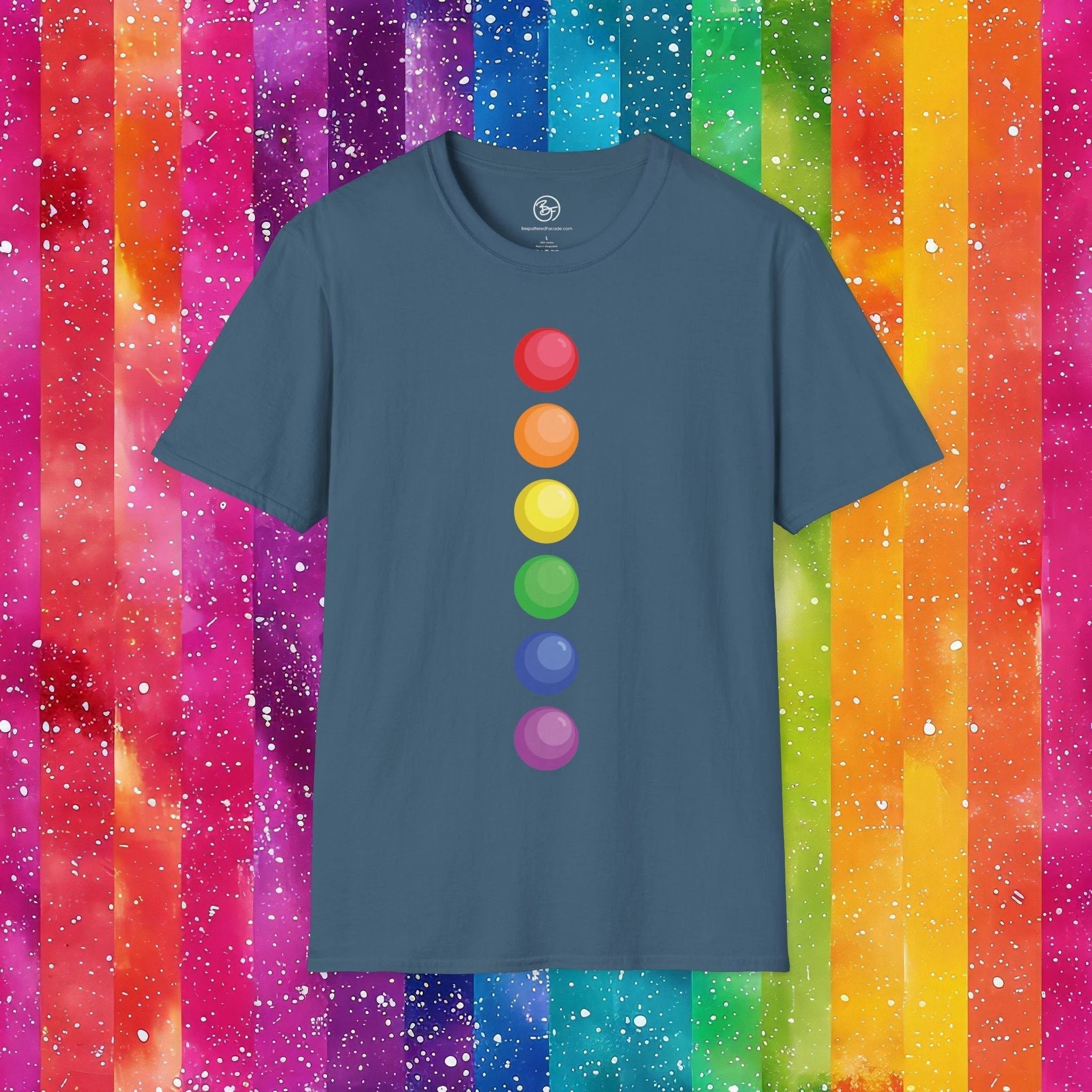 Bespattered Facade Rainbow Dots Unisex Softstyle T-Shirt by Bespattered Facade