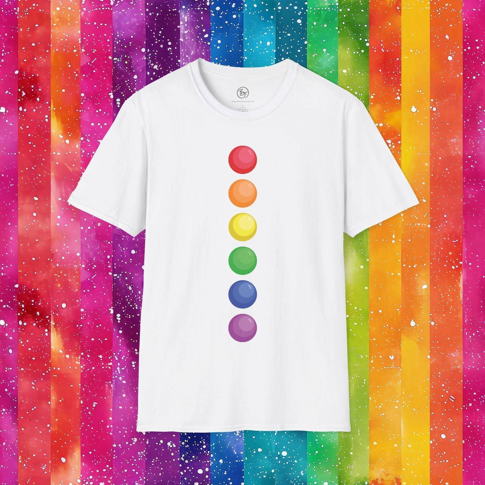 Bespattered Facade Rainbow Dots Unisex Softstyle T-Shirt by Bespattered Facade