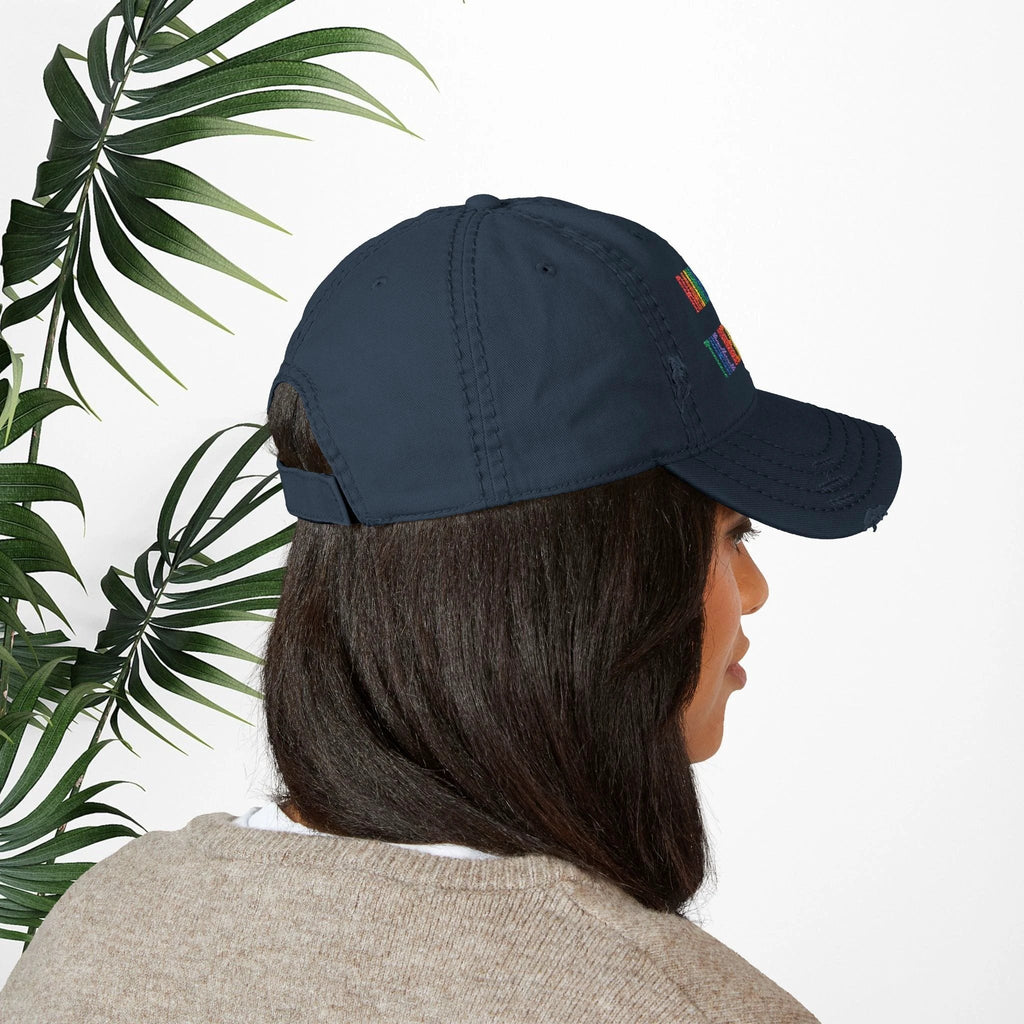 Bespattered Facade "Rainbow Is the New Black" Colorful Embroidered Distressed Dad Hat by Bespattered Facade