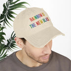 Bespattered Facade "Rainbow Is the New Black" Colorful Embroidered Distressed Dad Hat by Bespattered Facade