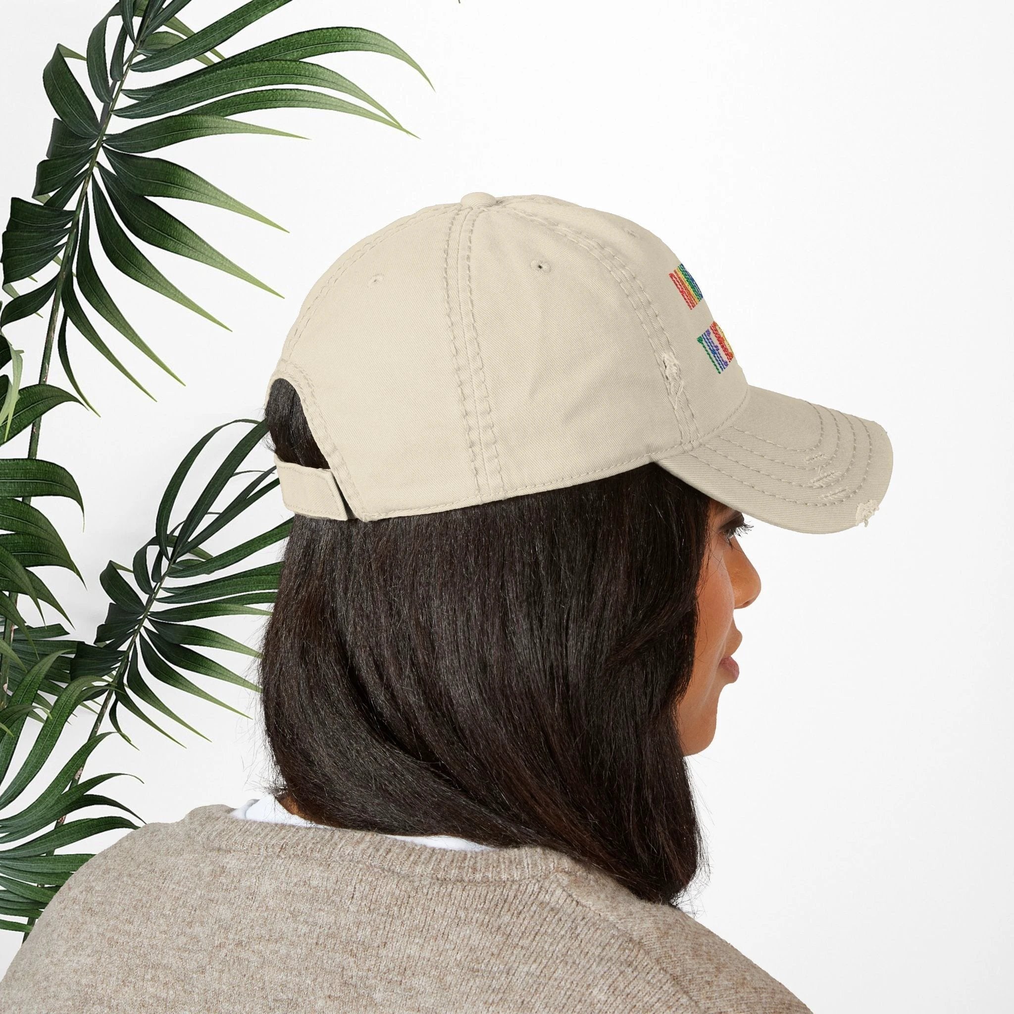 Bespattered Facade "Rainbow Is the New Black" Colorful Embroidered Distressed Dad Hat by Bespattered Facade