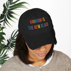 Bespattered Facade "Rainbow Is the New Black" Colorful Embroidered Distressed Dad Hat by Bespattered Facade