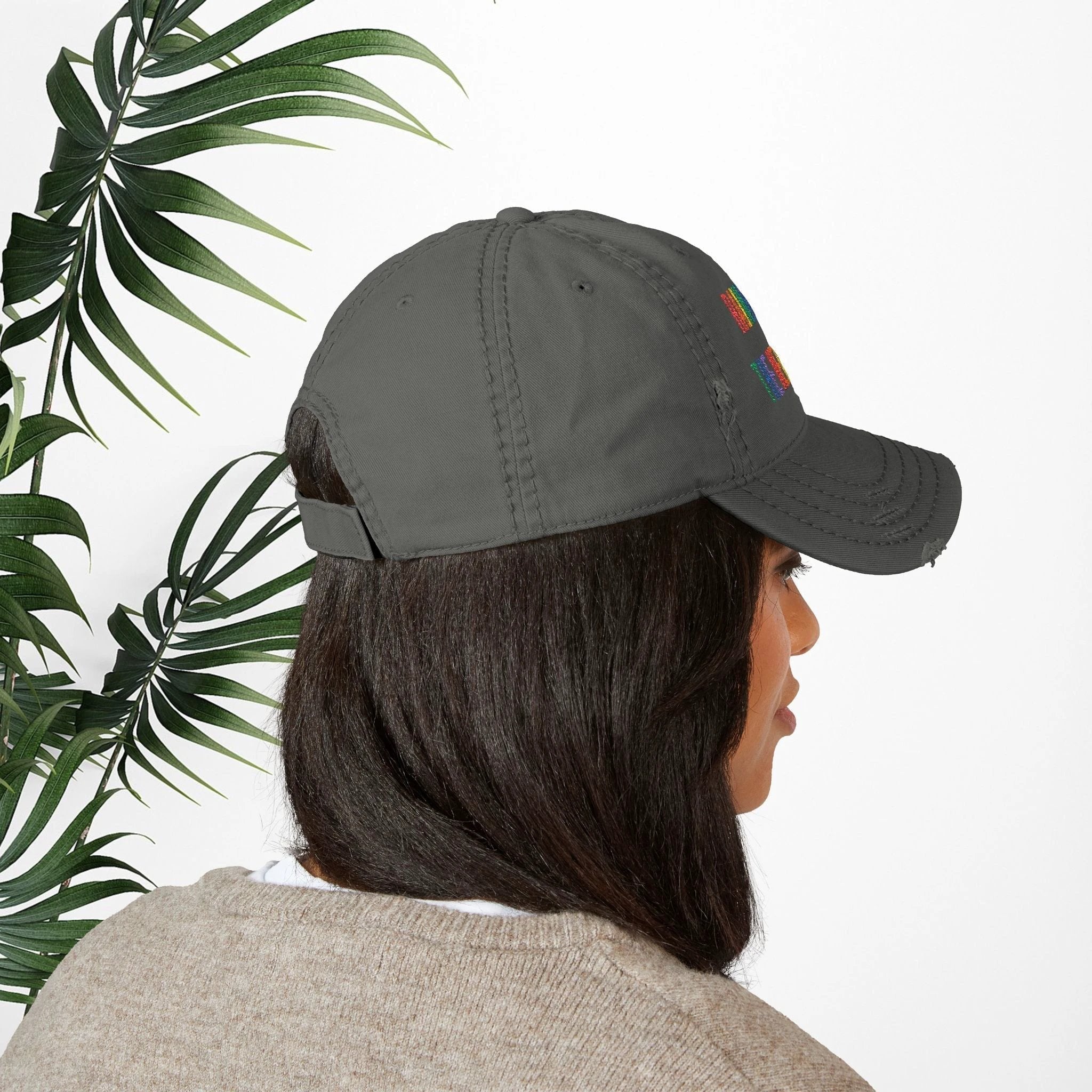 Bespattered Facade "Rainbow Is the New Black" Colorful Embroidered Distressed Dad Hat by Bespattered Facade