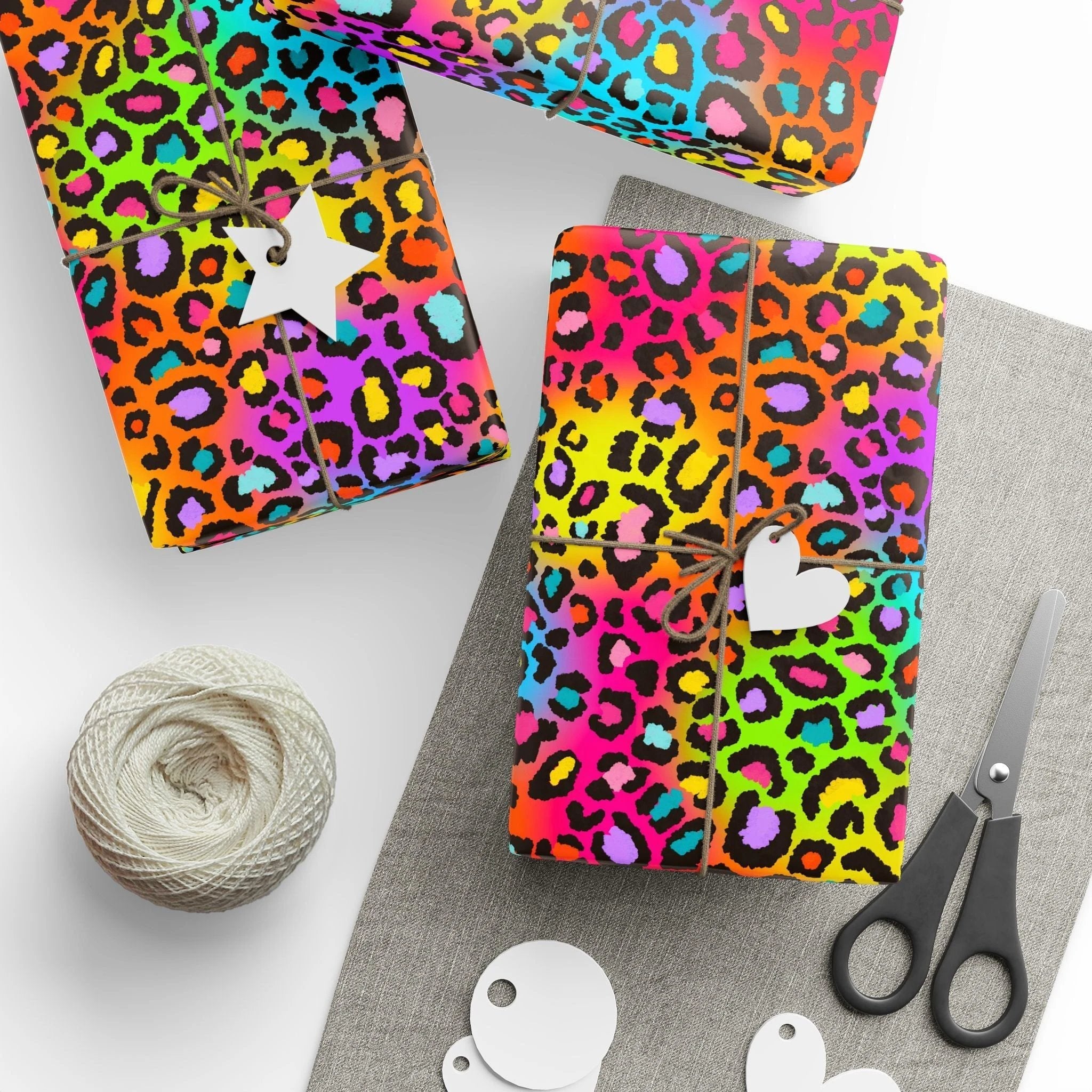 Bespattered Facade Rainbow Leopard Wrapping Paper | Three Sizes | Glossy or Matte by Bespattered Facade