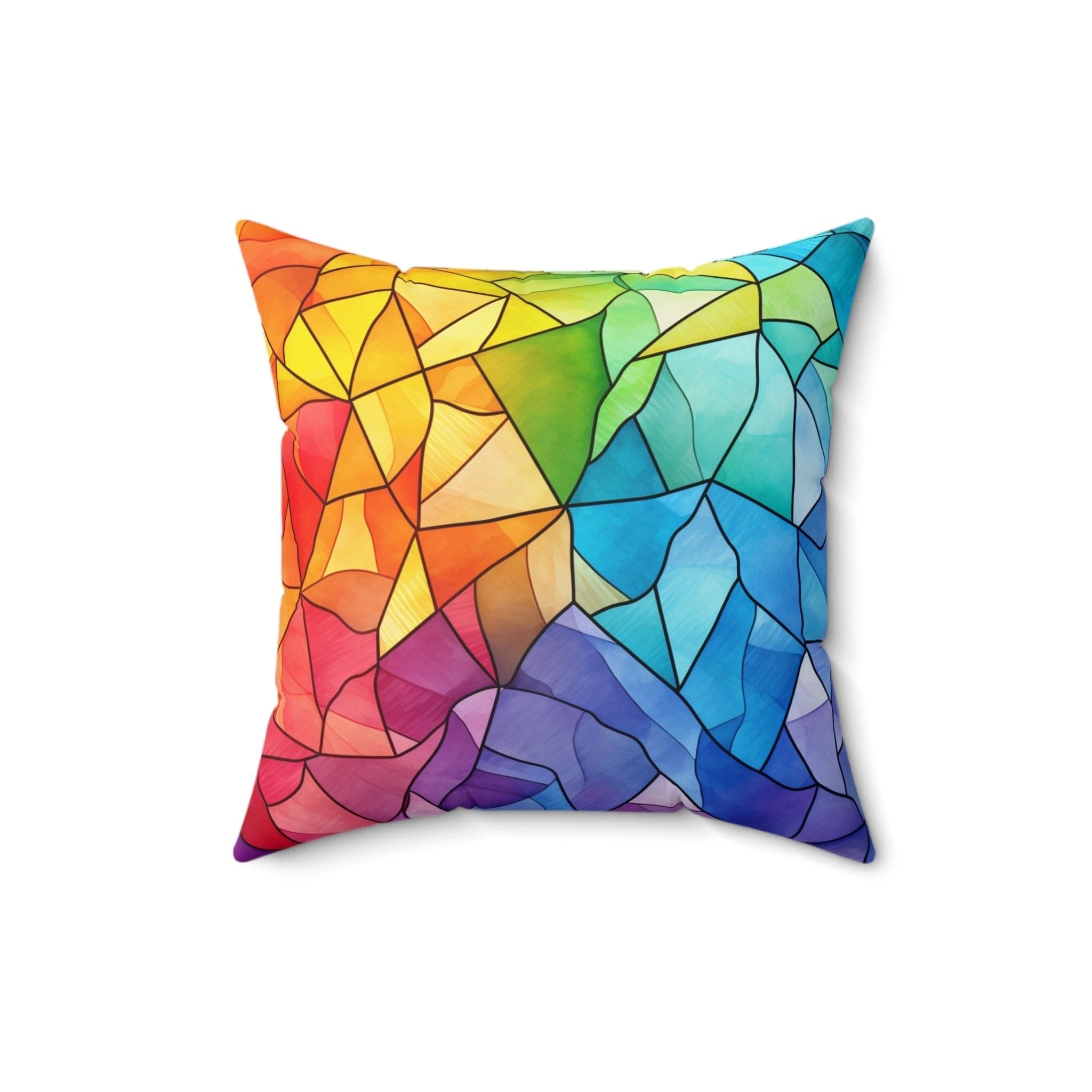 Bespattered Facade Rainbow Mosaic Faux Suede Square Throw Pillow | 4 Sizes by Bespattered Facade