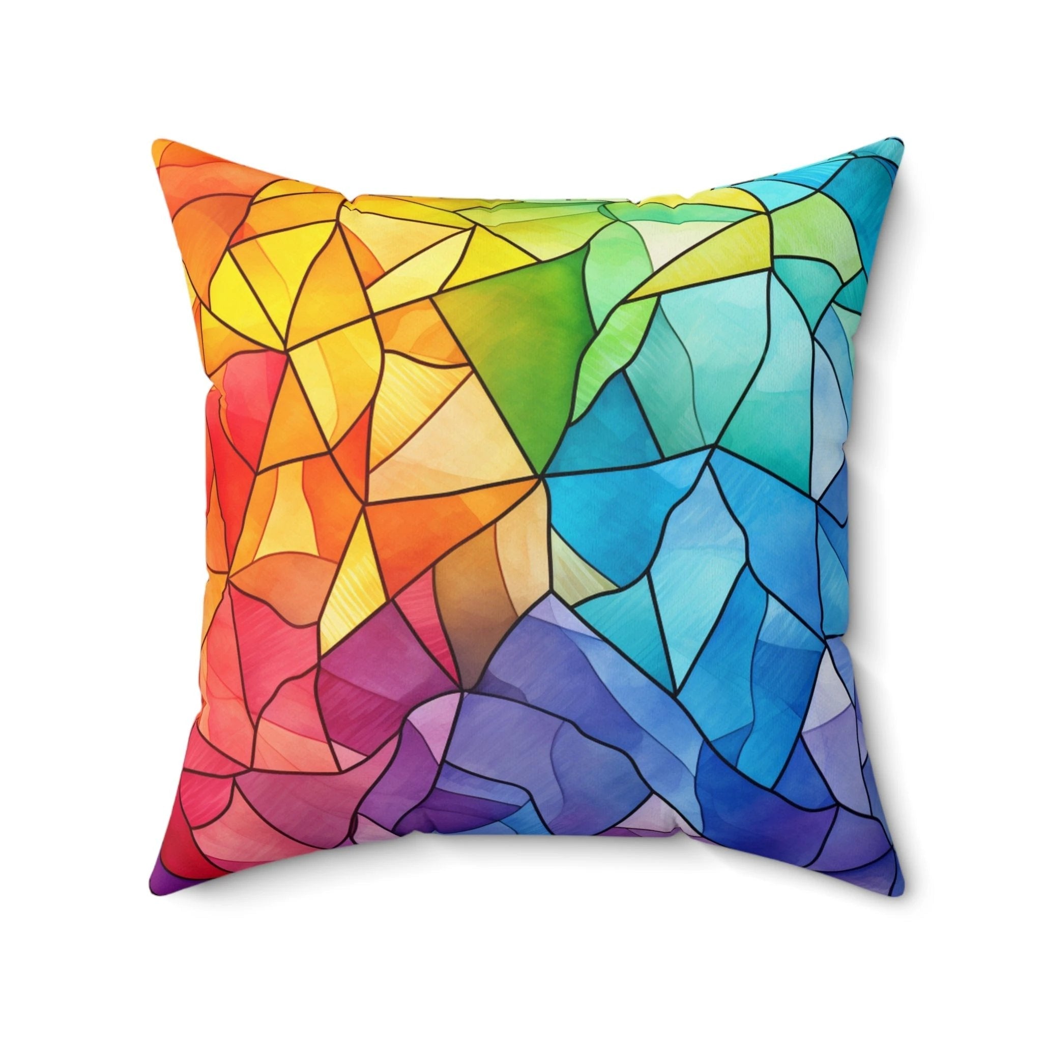 Bespattered Facade Rainbow Mosaic Faux Suede Square Throw Pillow | 4 Sizes by Bespattered Facade