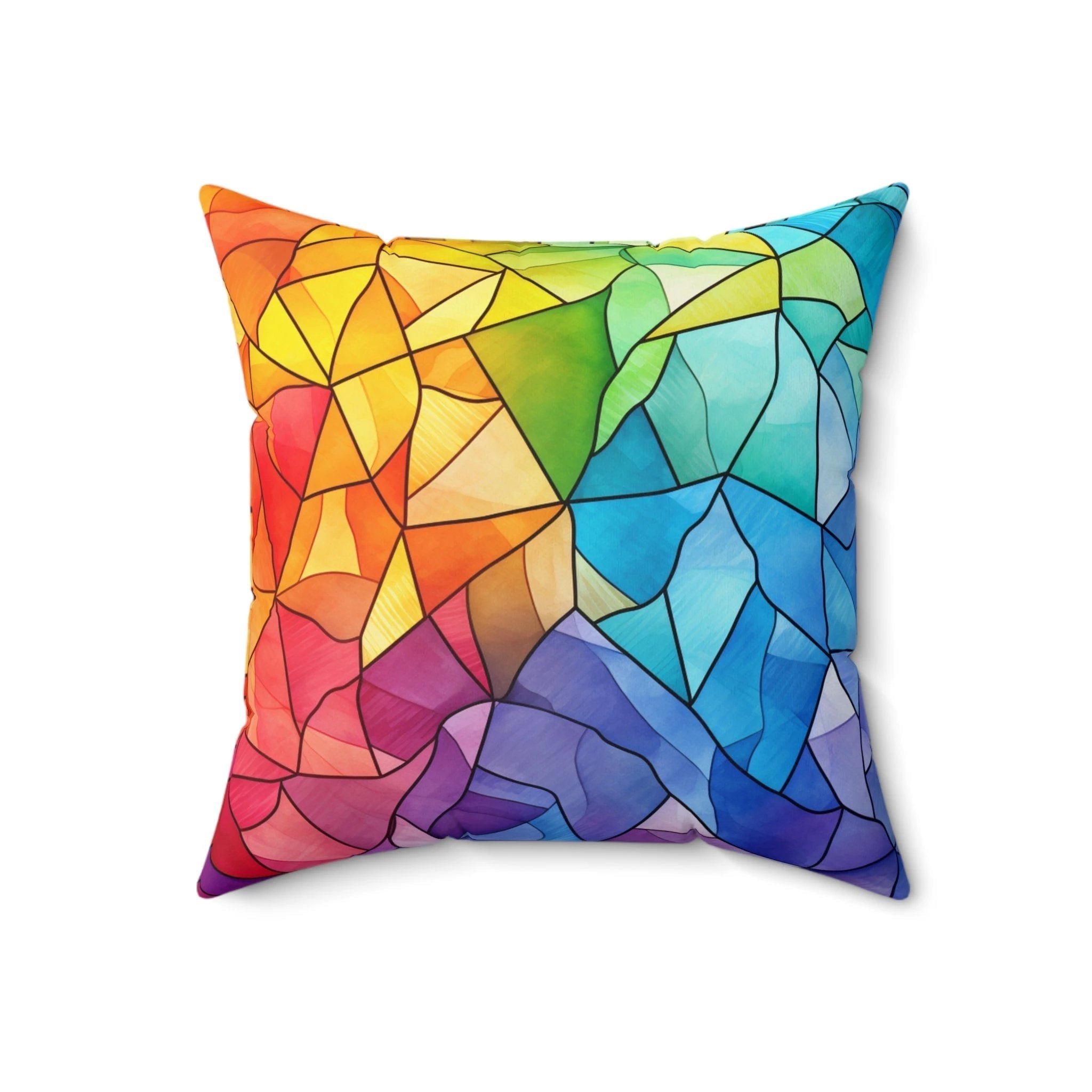 Bespattered Facade Rainbow Mosaic Faux Suede Square Throw Pillow | 4 Sizes by Bespattered Facade