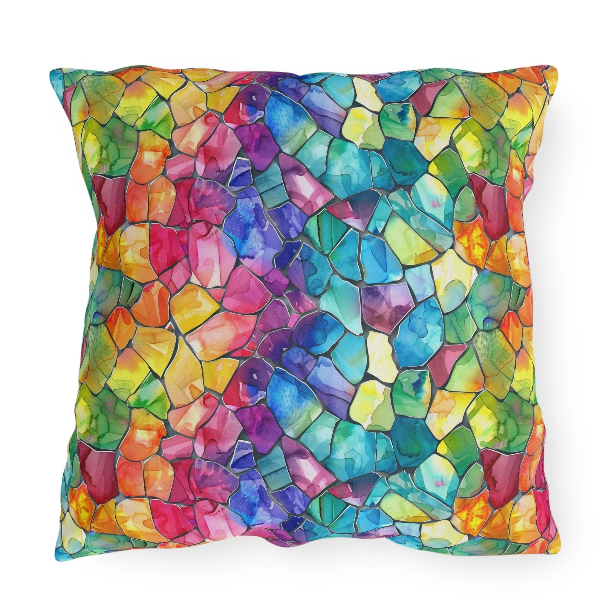 Bespattered Facade Rainbow Mosaic UV-Resistant Outdoor Pillows | 4 Sizes by Bespattered Facade