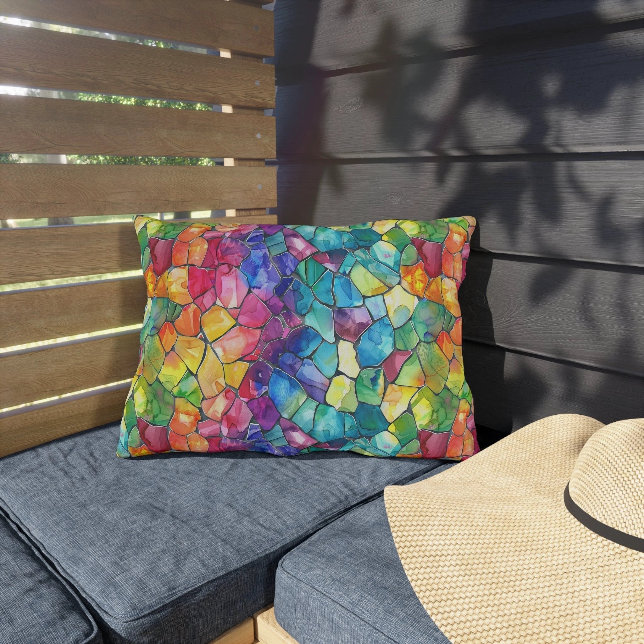 Bespattered Facade Rainbow Mosaic UV-Resistant Outdoor Pillows | 4 Sizes by Bespattered Facade