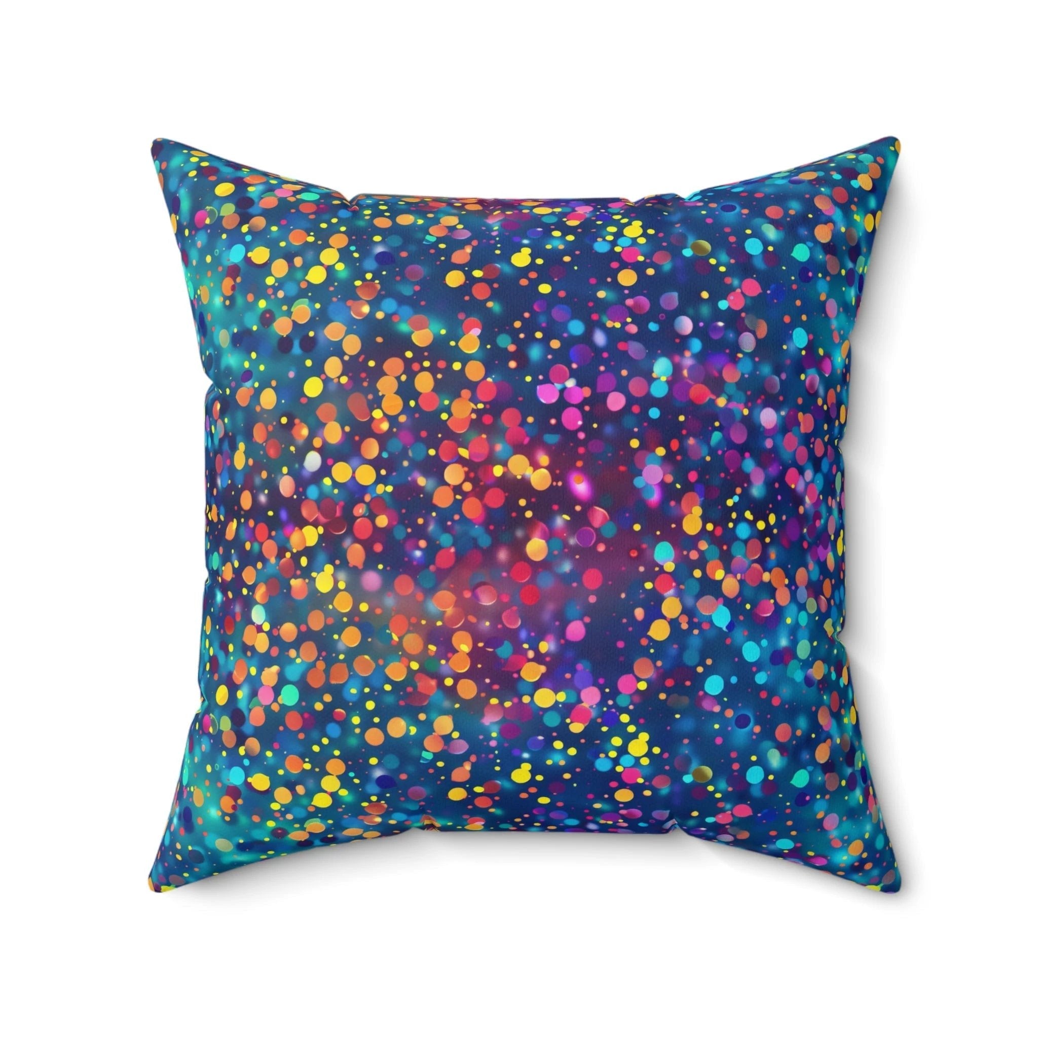 Bespattered Facade Rainbow Party Dots Square Throw Pillow | 4 Sizes by Bespattered Facade