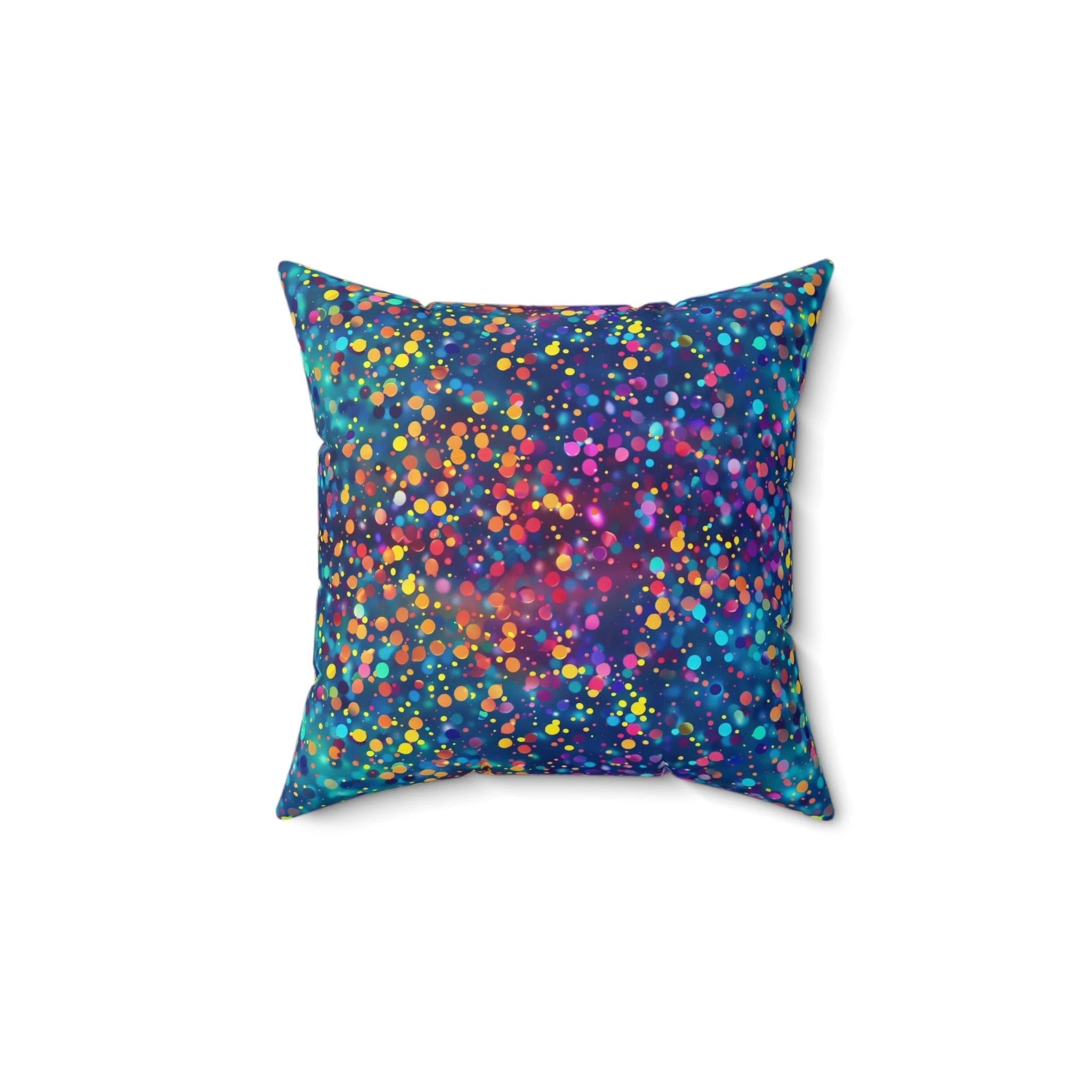 Bespattered Facade Rainbow Party Dots Square Throw Pillow | 4 Sizes by Bespattered Facade