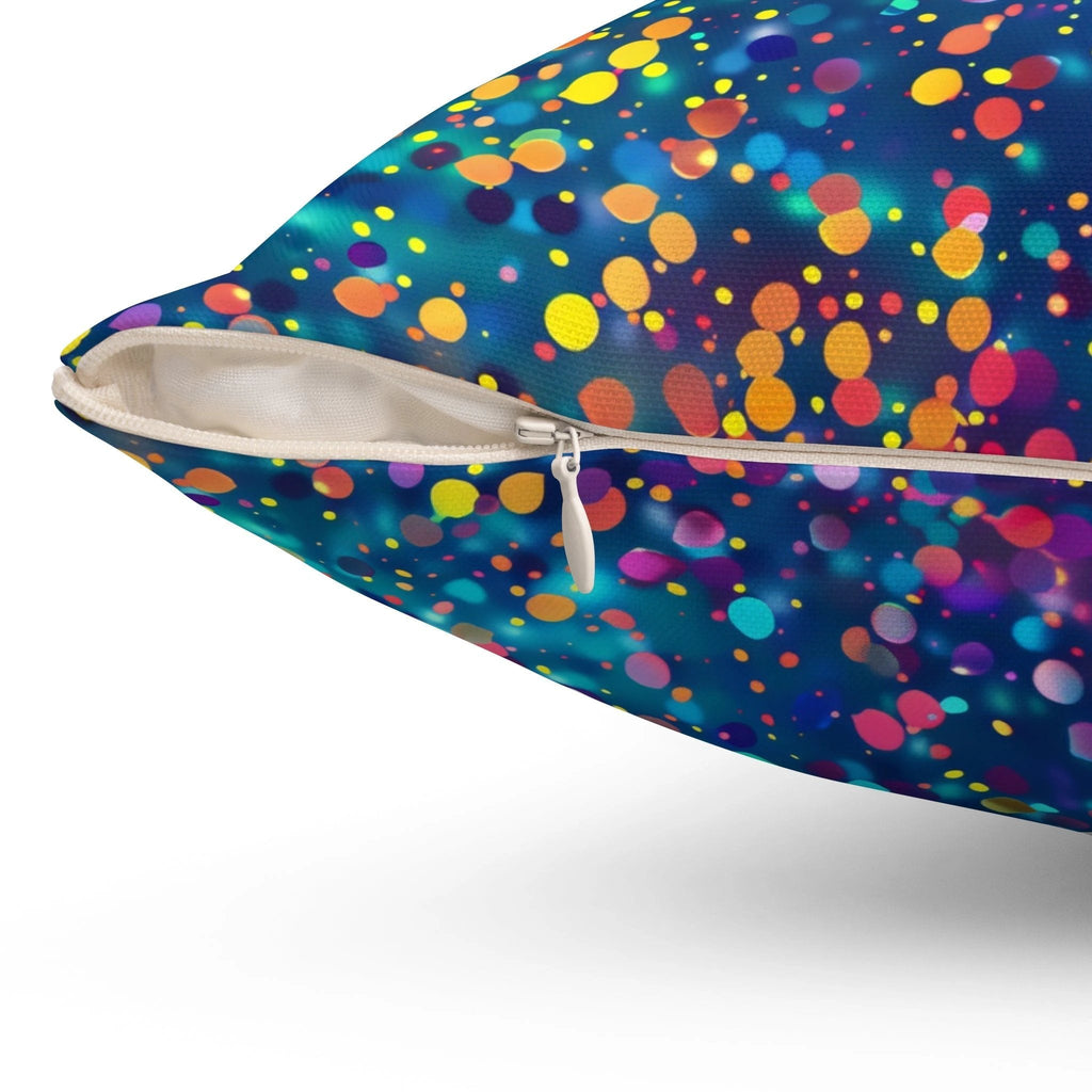 Bespattered Facade Rainbow Party Dots Square Throw Pillow | 4 Sizes by Bespattered Facade