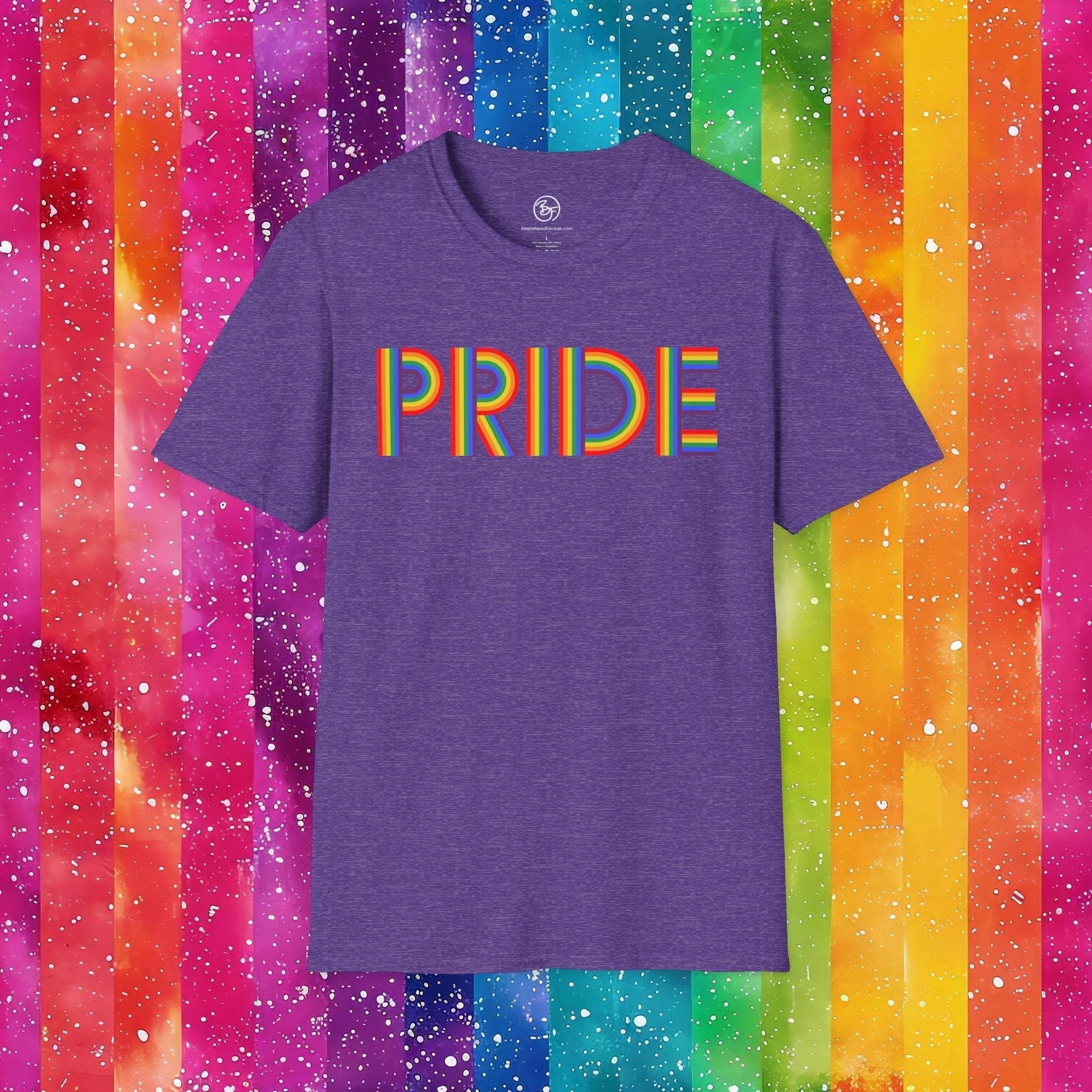 Bespattered Facade Rainbow Pride Ribbon Letters Unisex Softstyle T-Shirt by Bespattered Facade